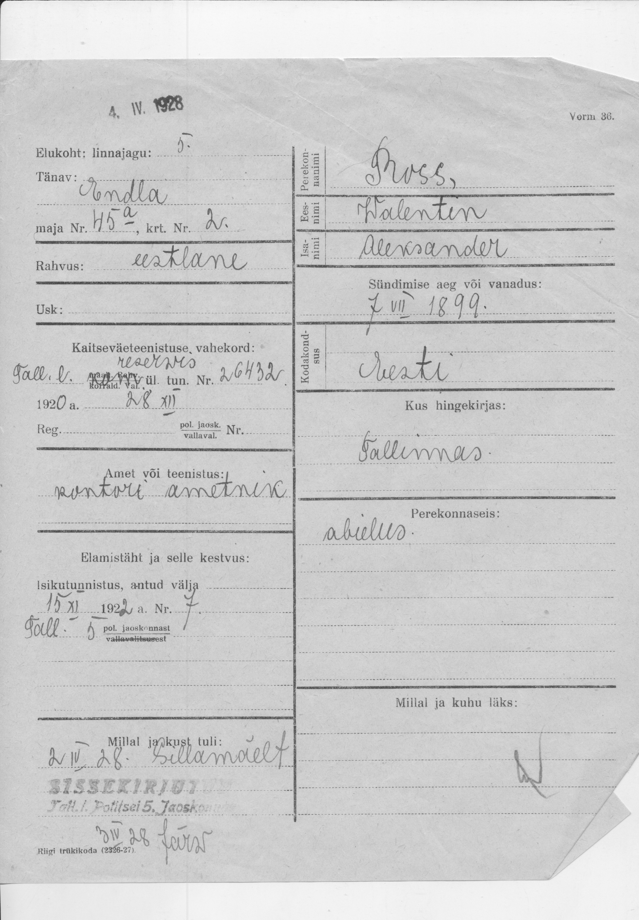 Ross, Walentin, Aleksander