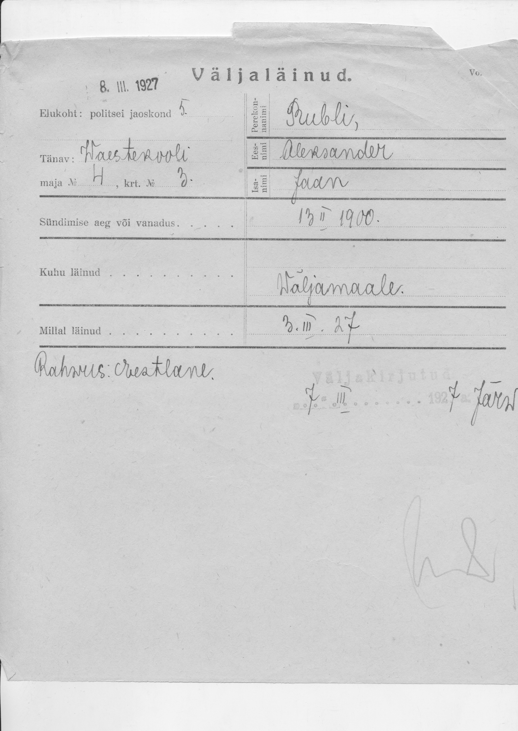 Rubli, Aleksander, Jaan