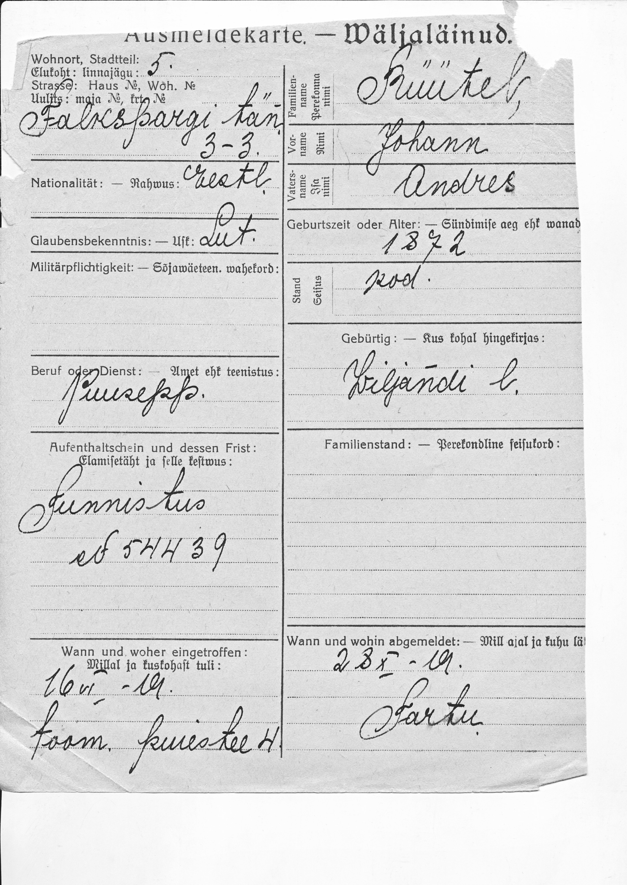 Rüütel, Johann, Andres