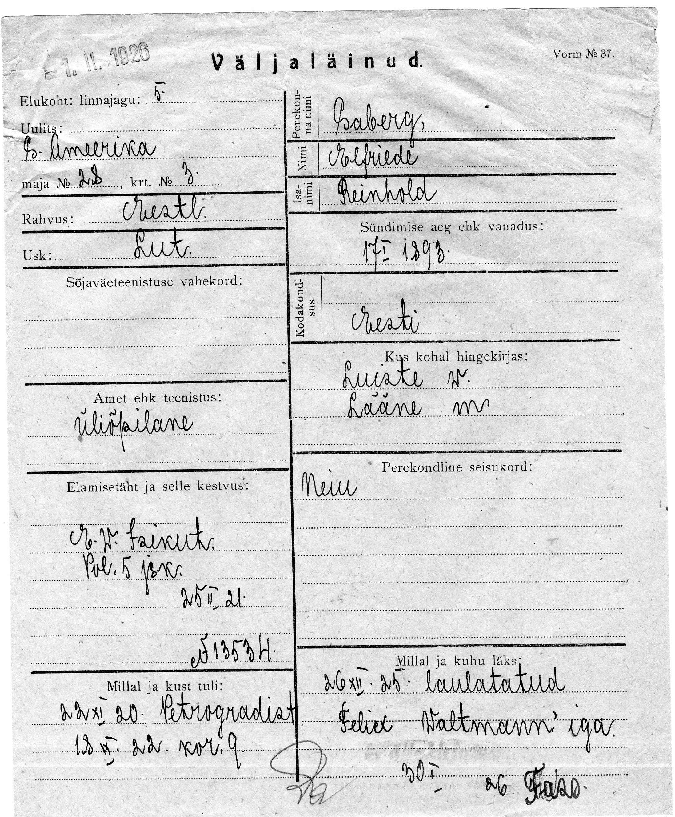 Saberg, Elfriede, Reinhold