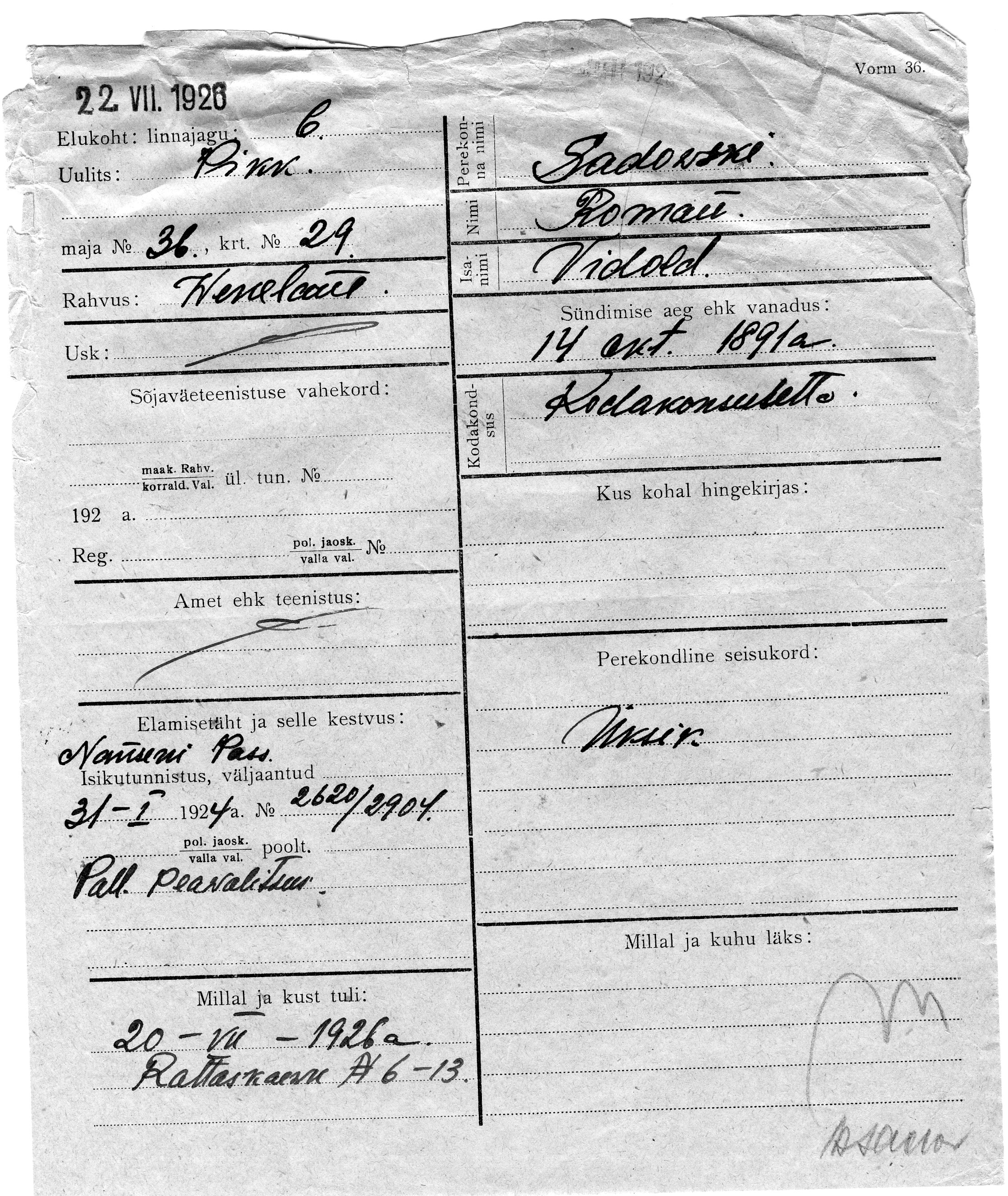 Sadowski, Roman, Vidold