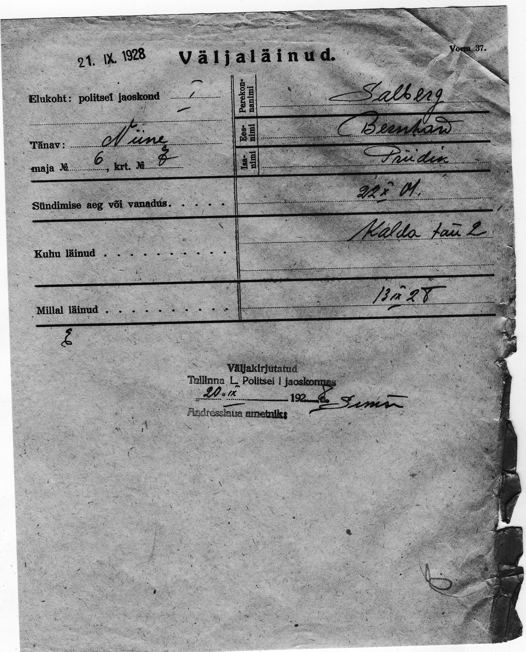 Salberg, Bernhard, Priidik