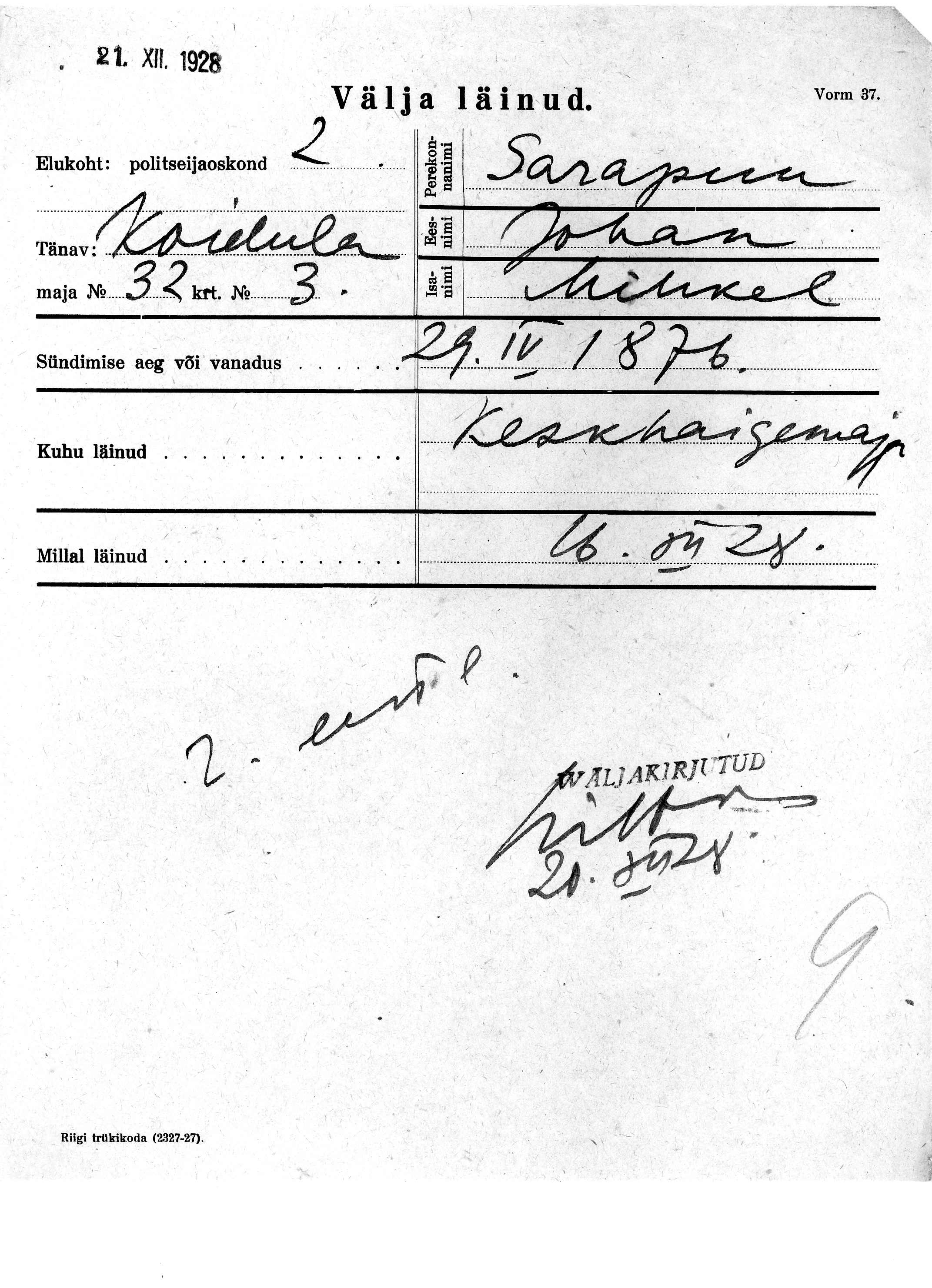 Sarapuu, Johan, Mihkel