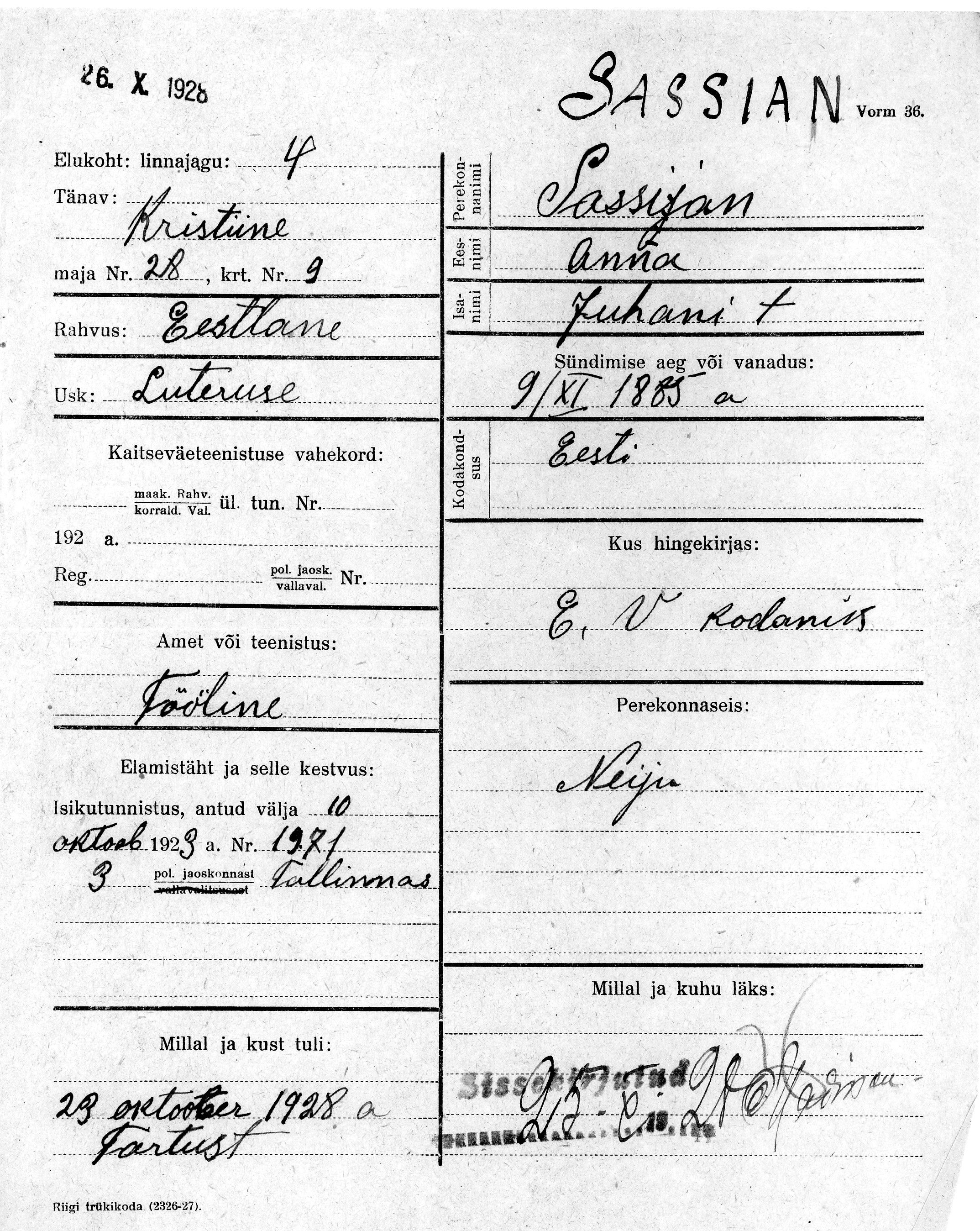 Sassian, Anna, Juhan