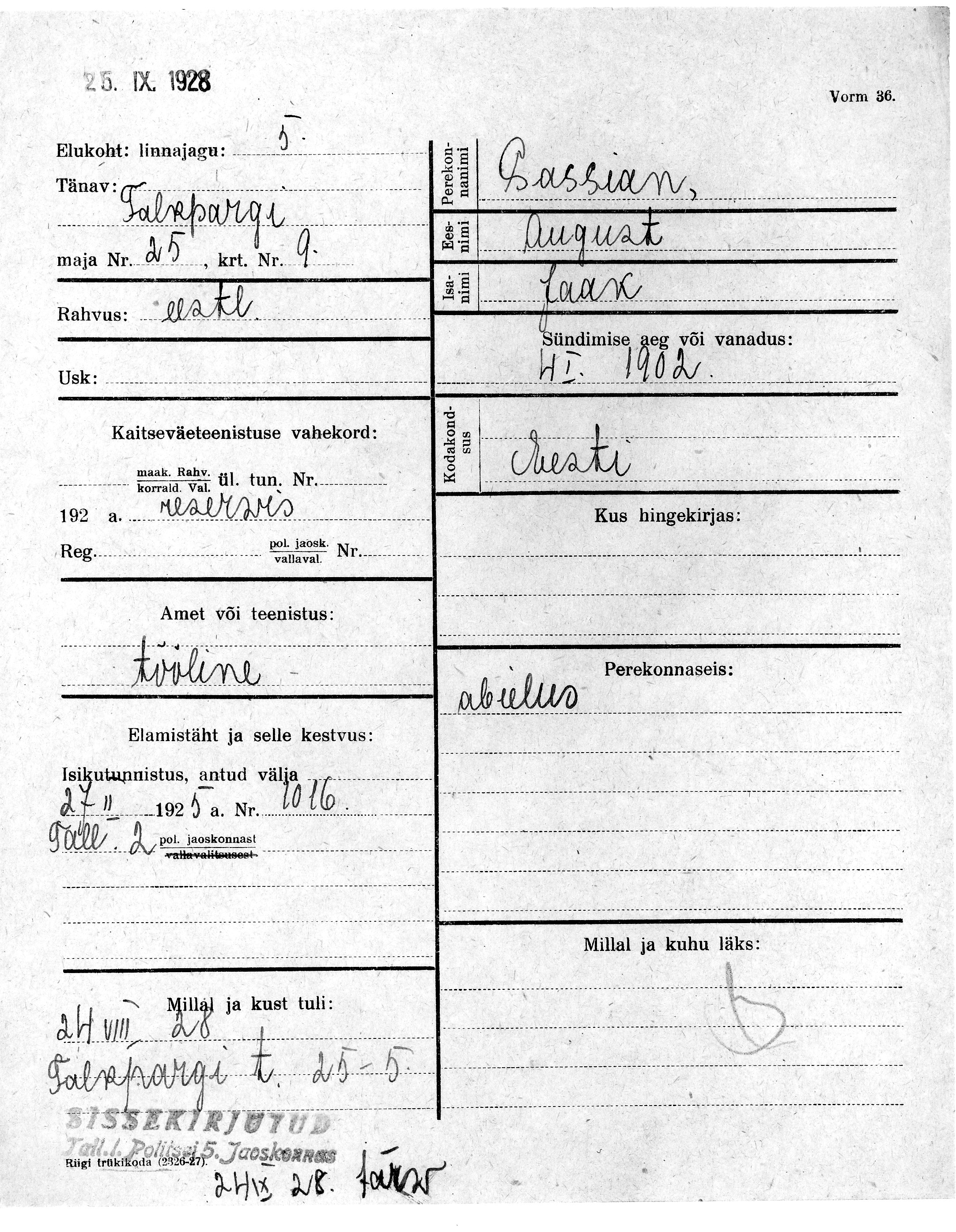 Sassian, August, Jaak