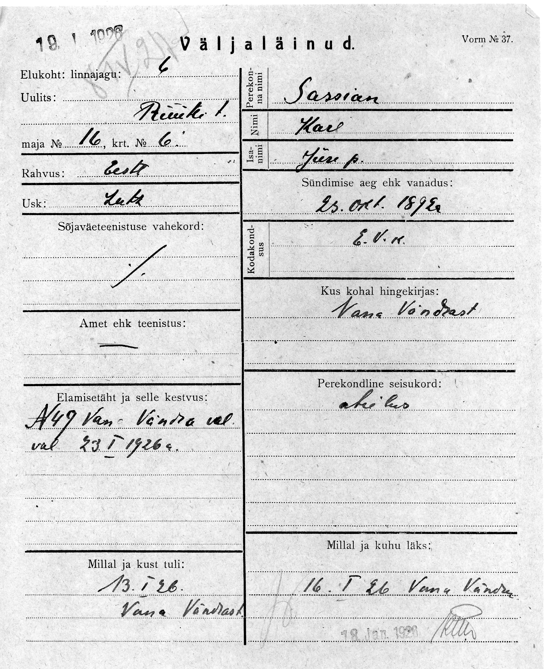 Sassian, Karl, Jüri