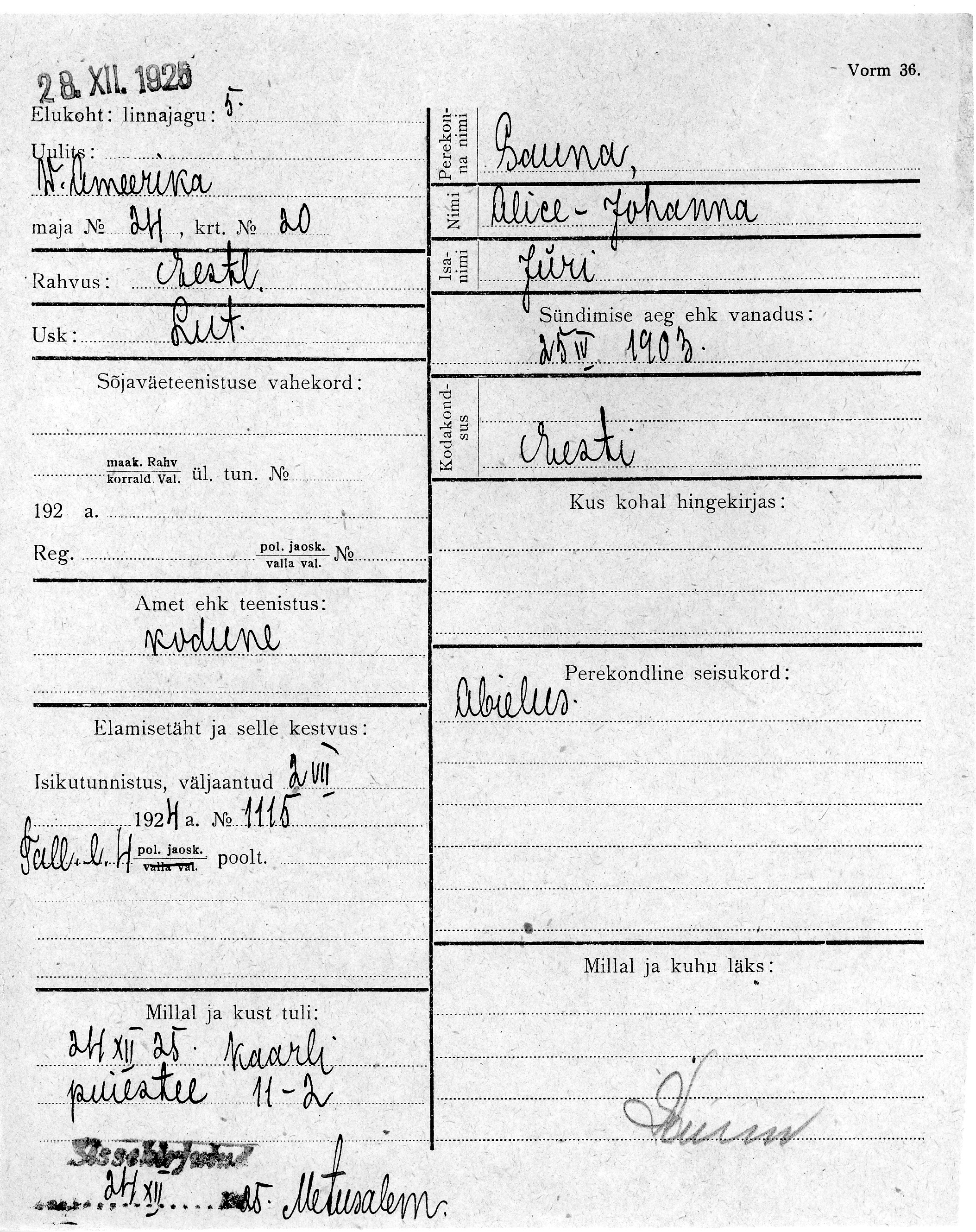 Sauna, Alice-Johanna, Jüri