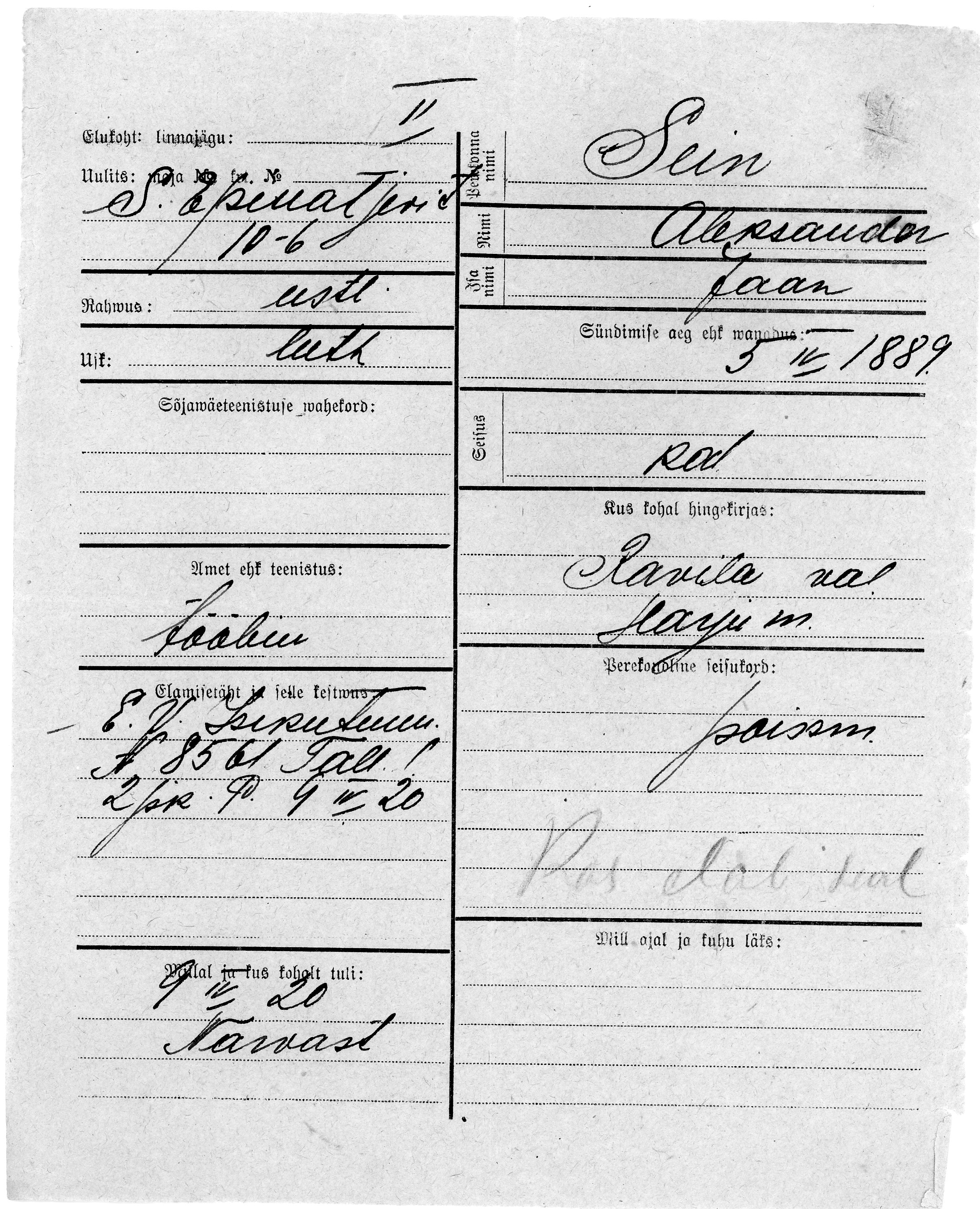 Sein, Aleksander, Jaan