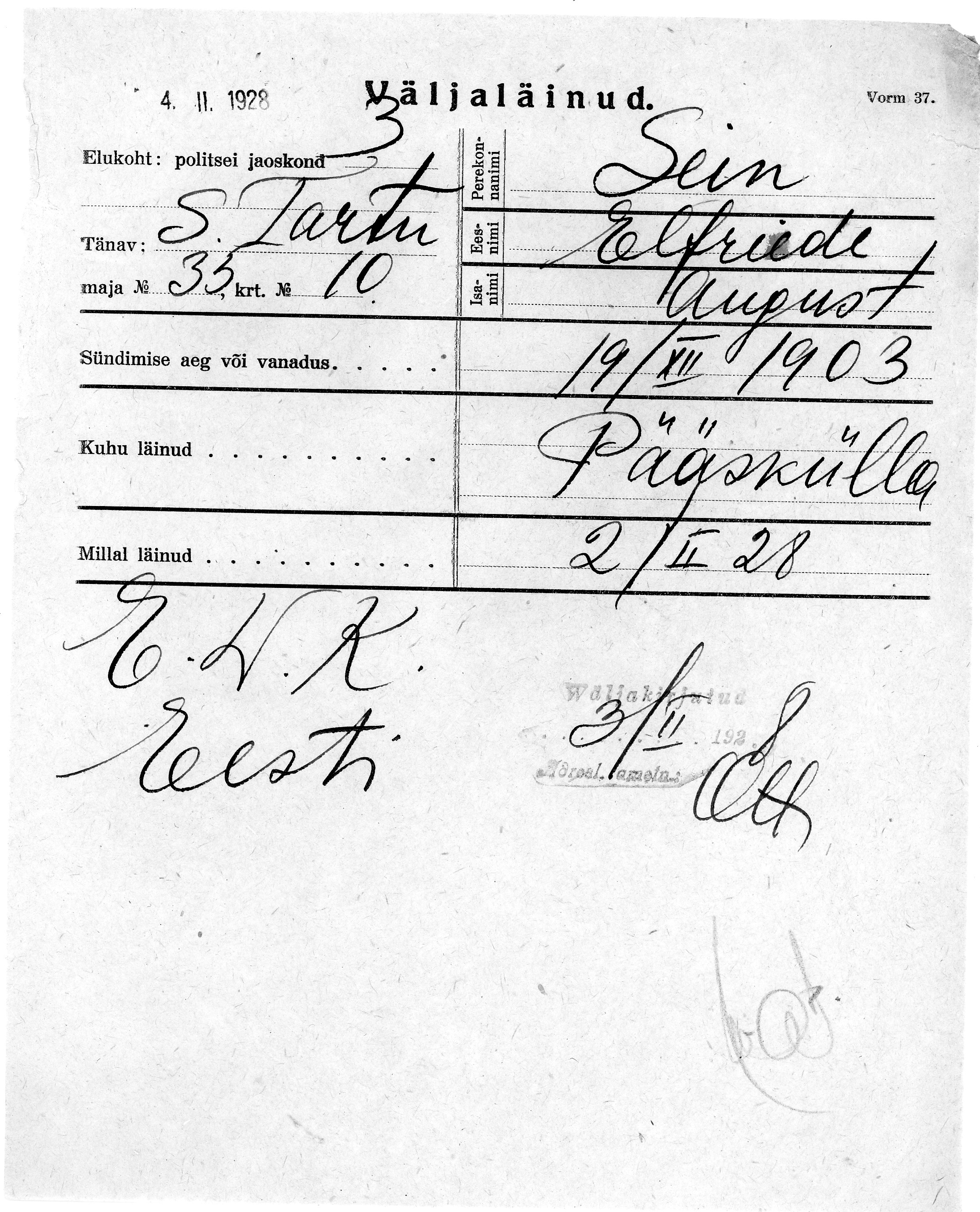 Sein, Elfriede, August