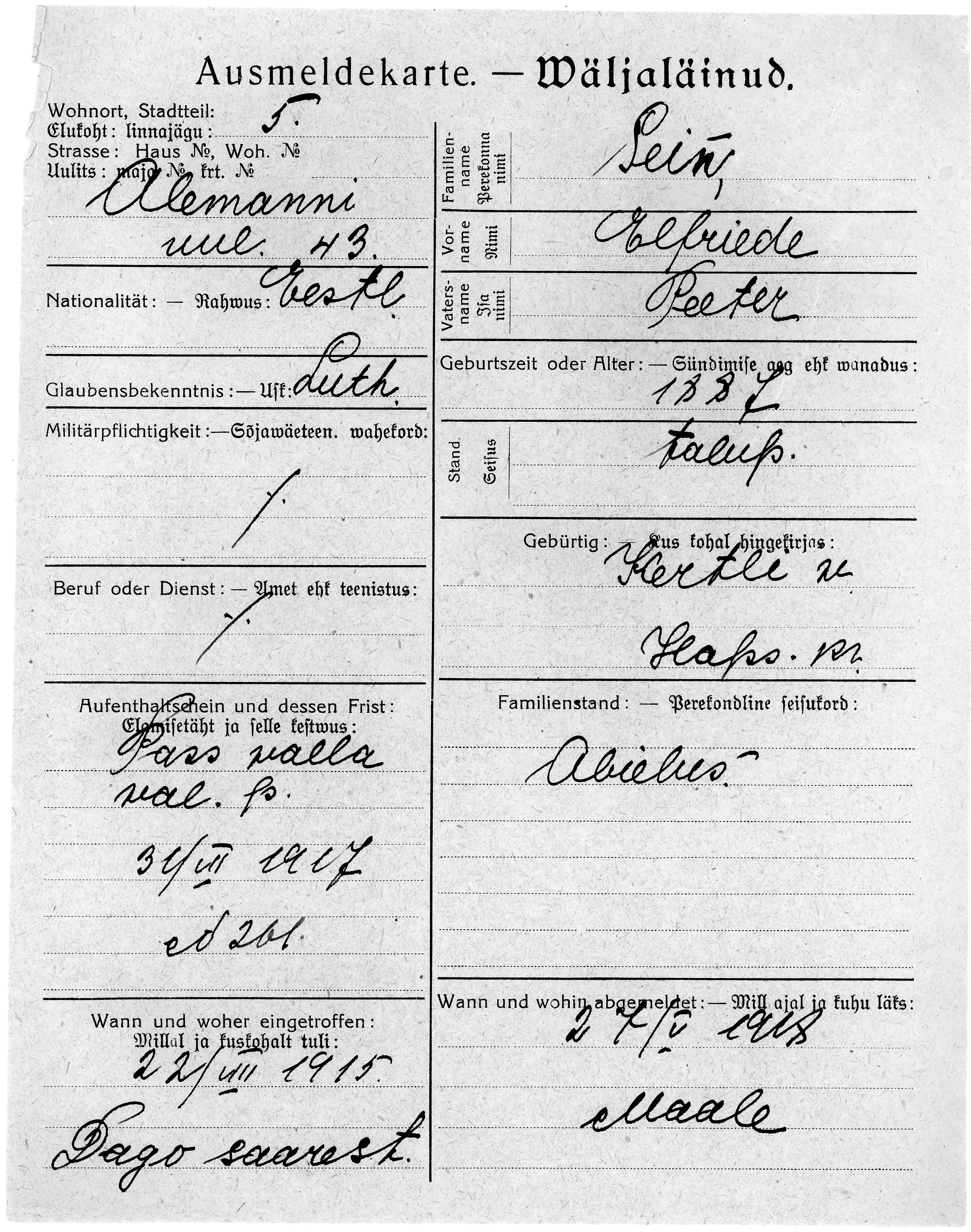 Sein, Elfriede, Peeter