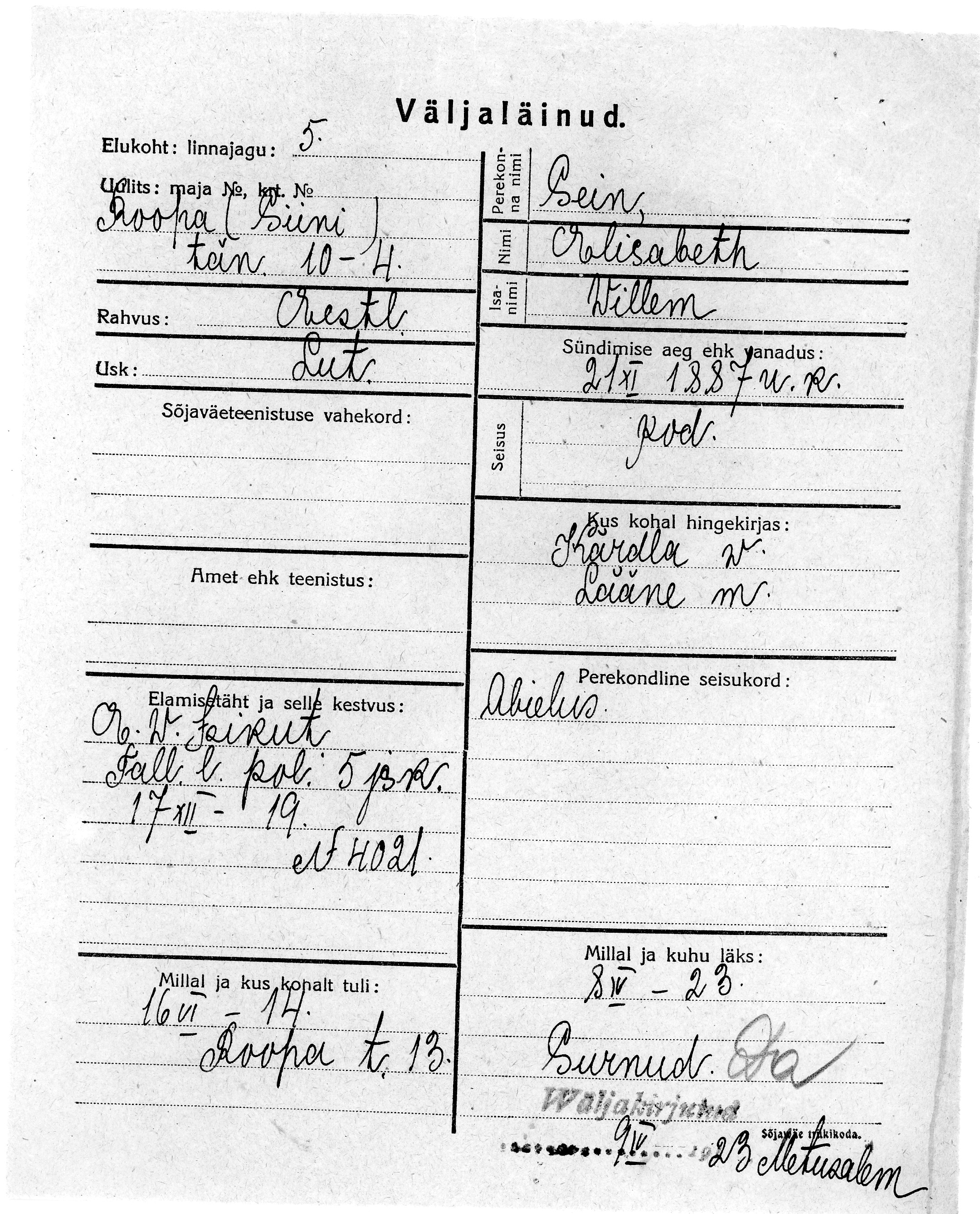 Sein, Elisabeth, Willem