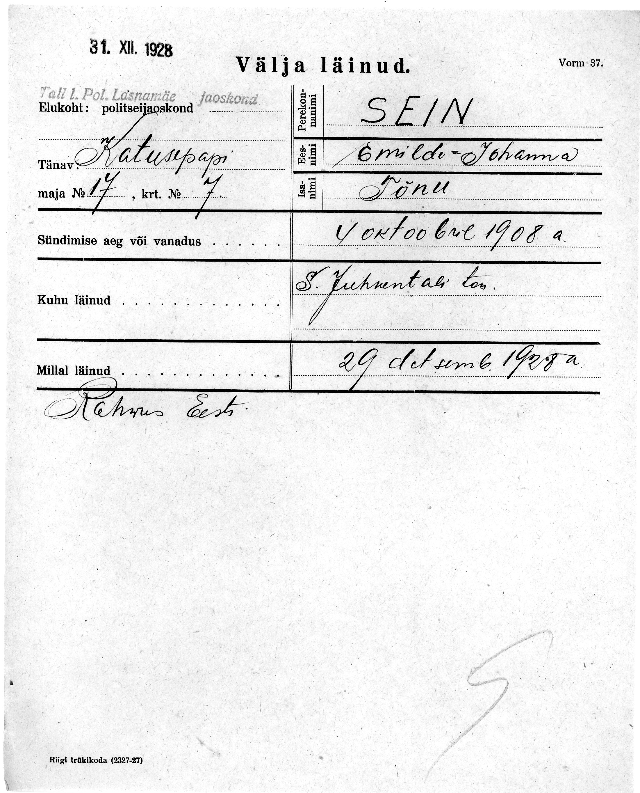 Sein, Emilde-Johanna, Tõnu