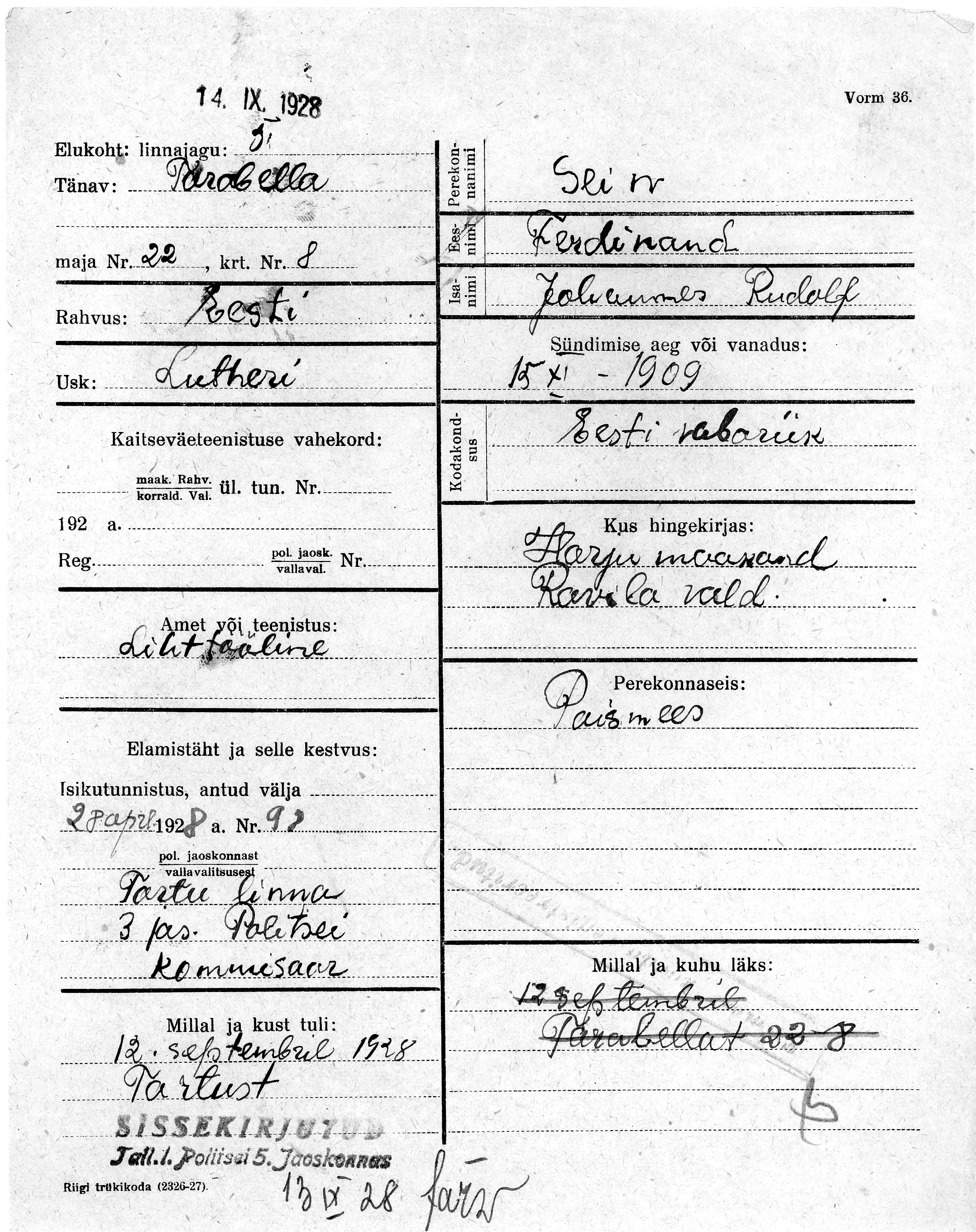 Sein, Ferdinand, Johannes rudolf