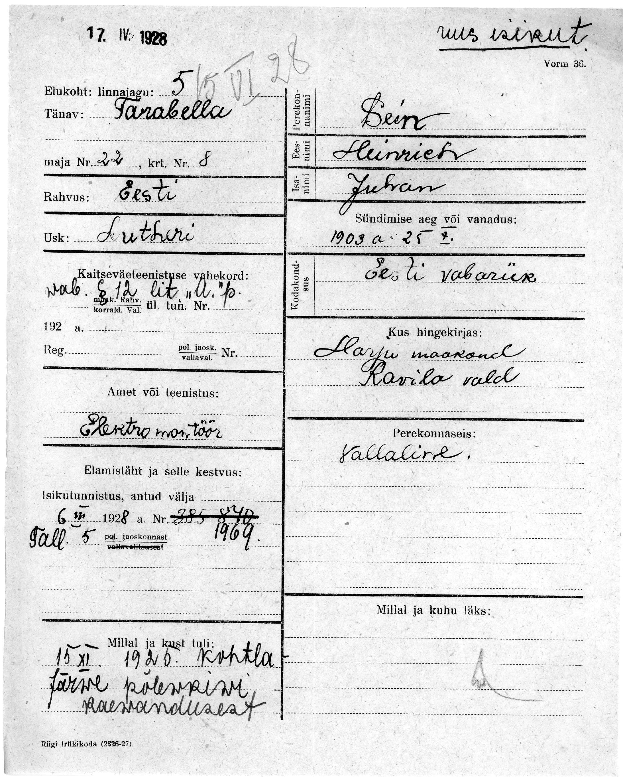 Sein, Heinrich, Juhan