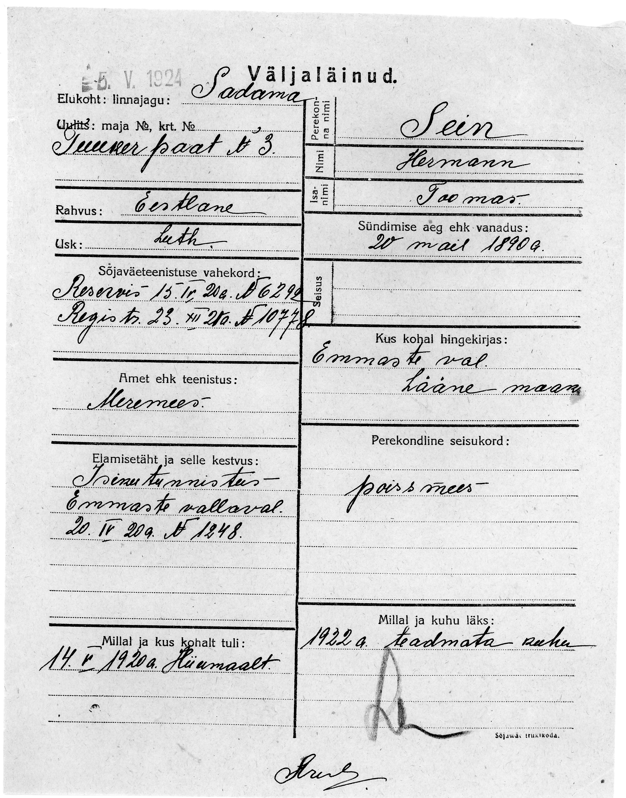 Sein, Hermann, Toomas