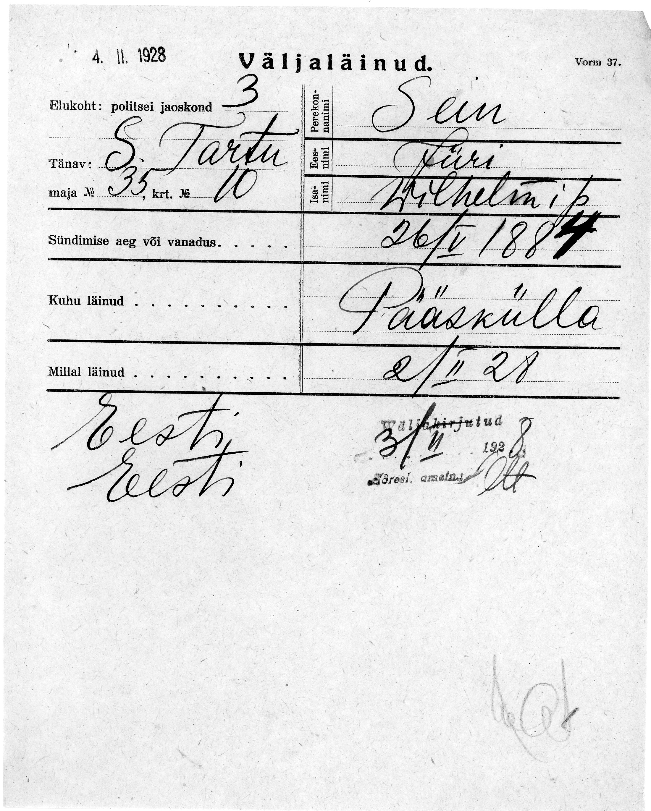 Sein, Jüri, Wilhelm