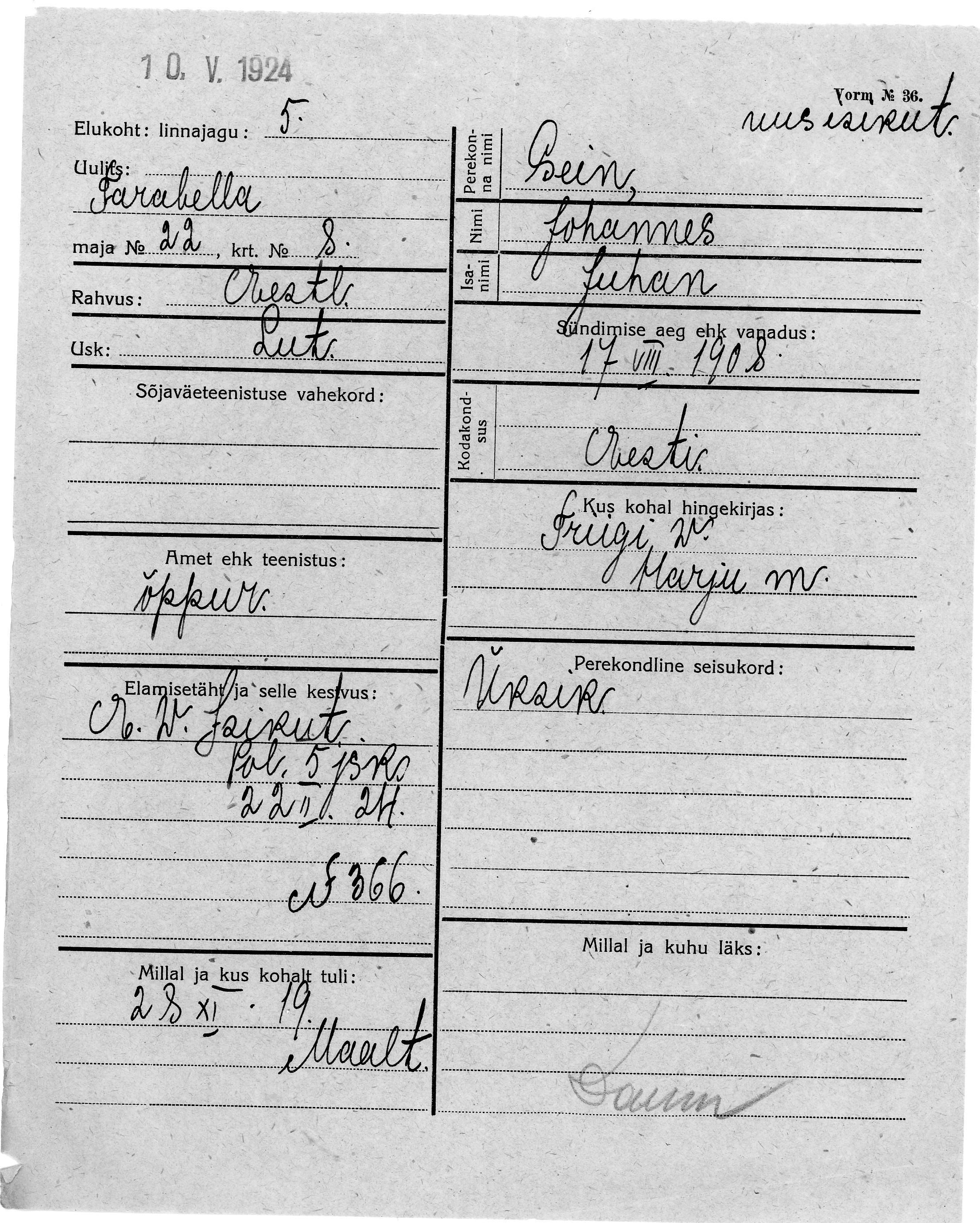 Sein, Johannes, Juhan