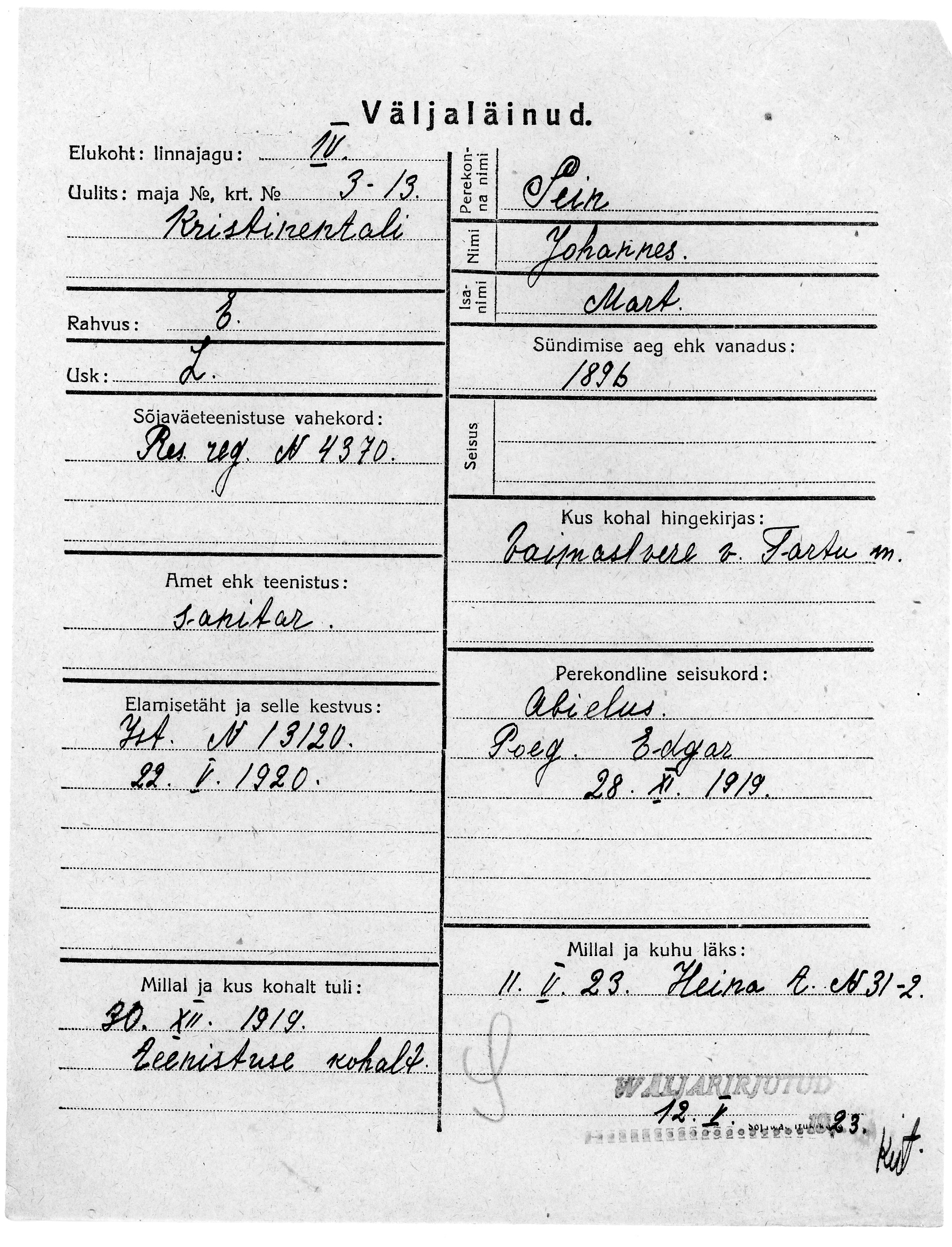 Sein, Johannes, Mart