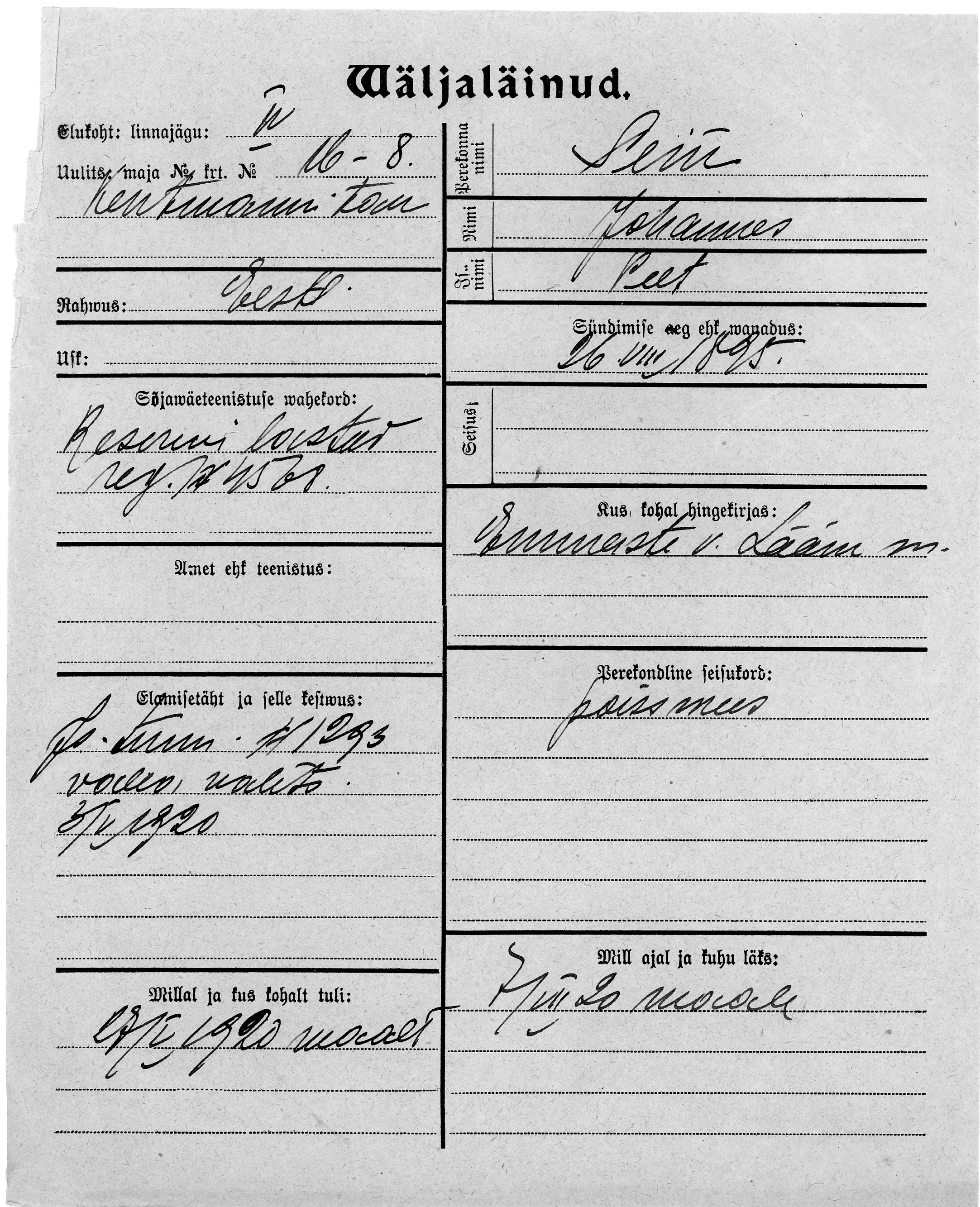 Sein, Johannes, Peet