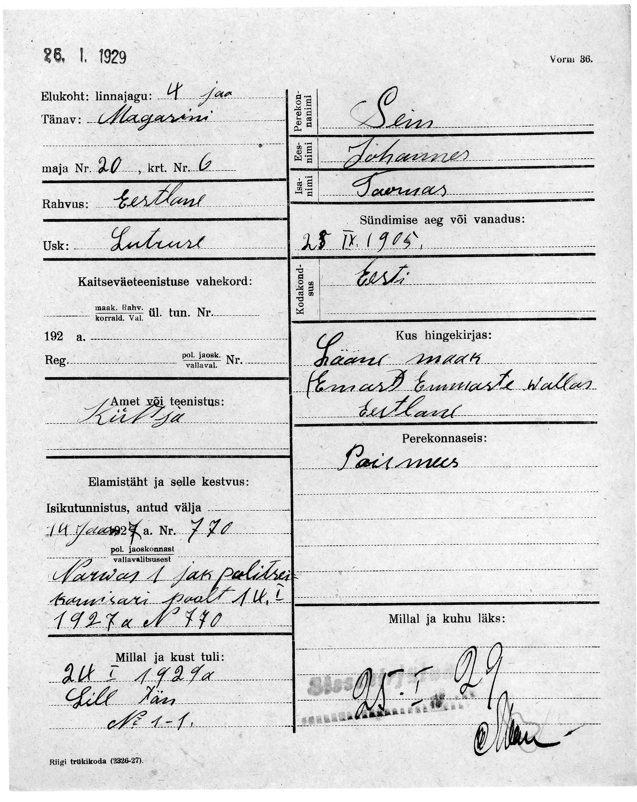 Sein, Johannes, Toomas