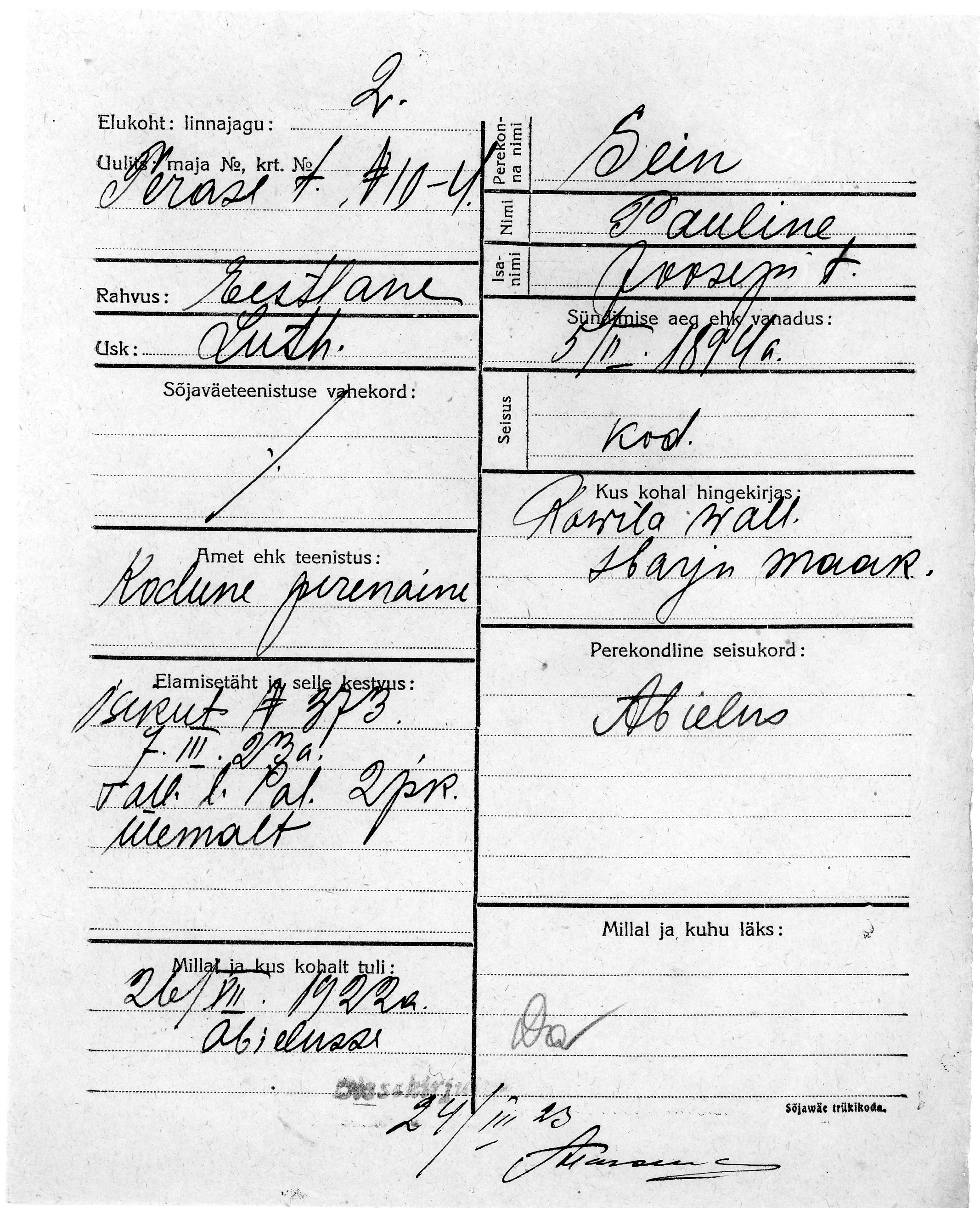 Sein, Pauline, Joosep