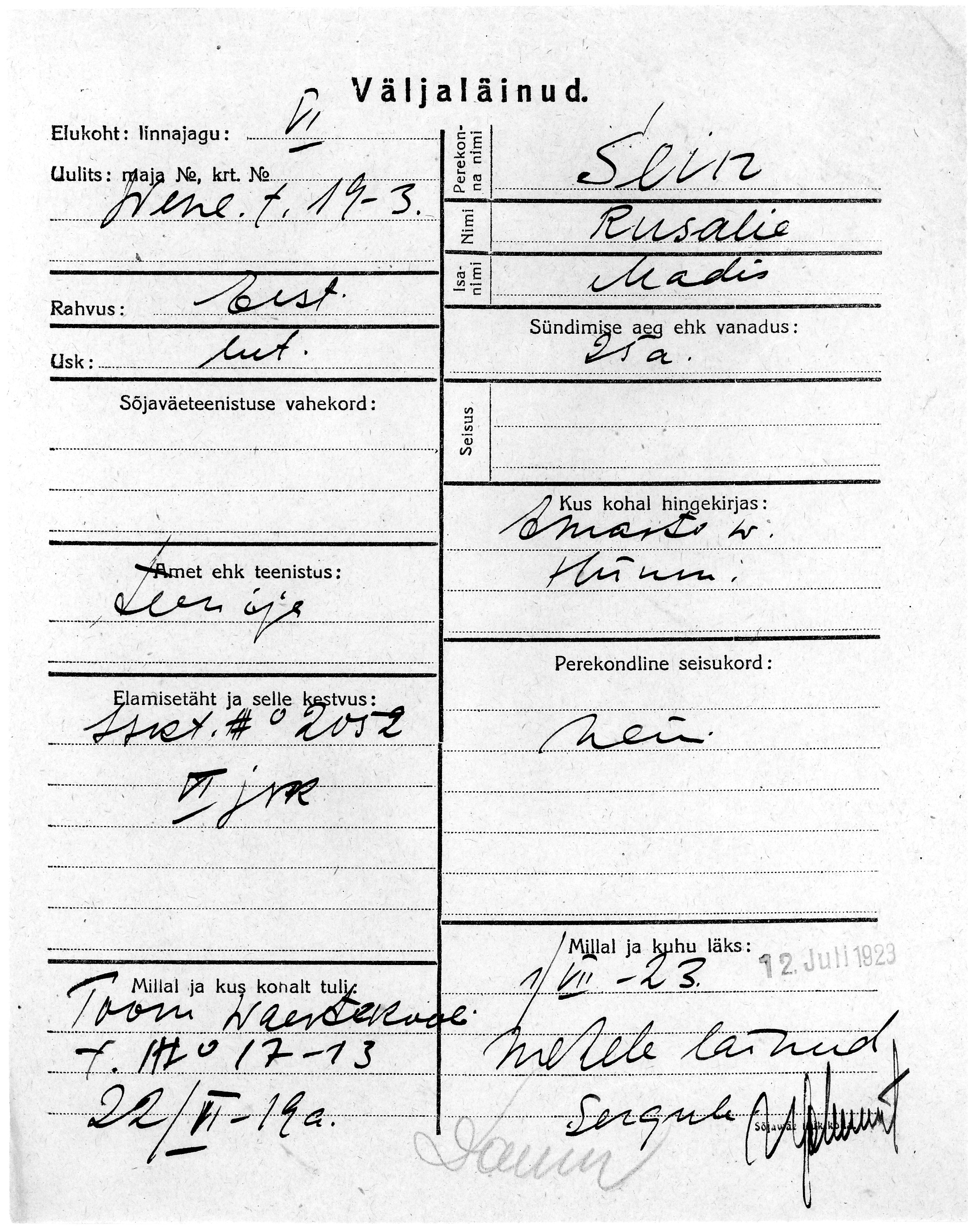 Sein, Rusalie, Madis