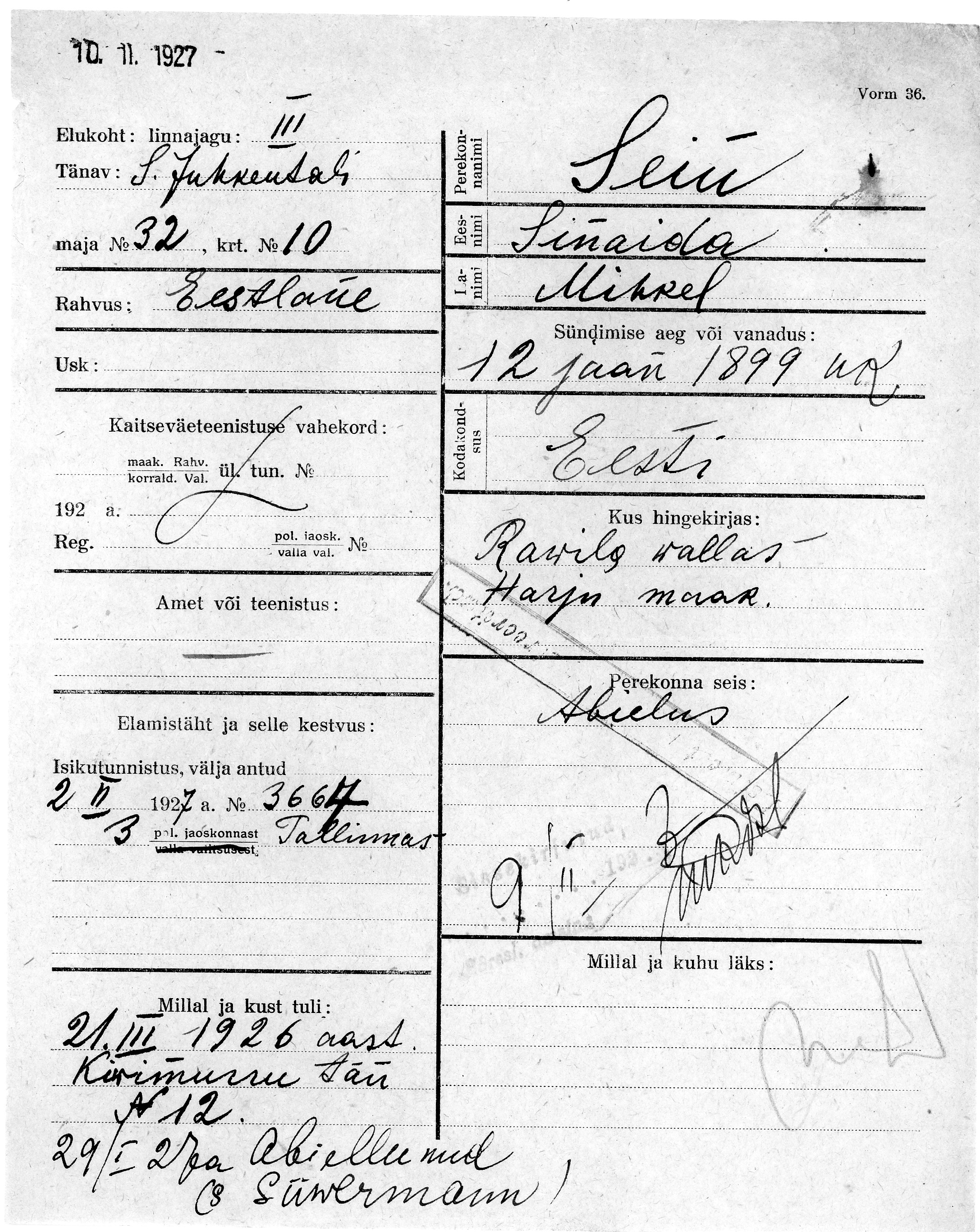 Sein, Sinaida, Mihkel