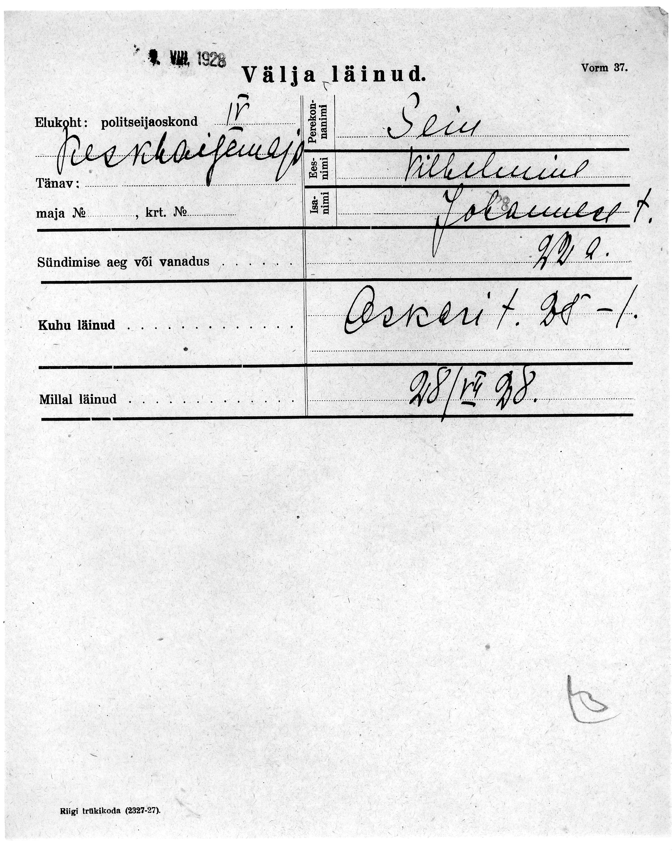 Sein, Vilhelmine, Johannes