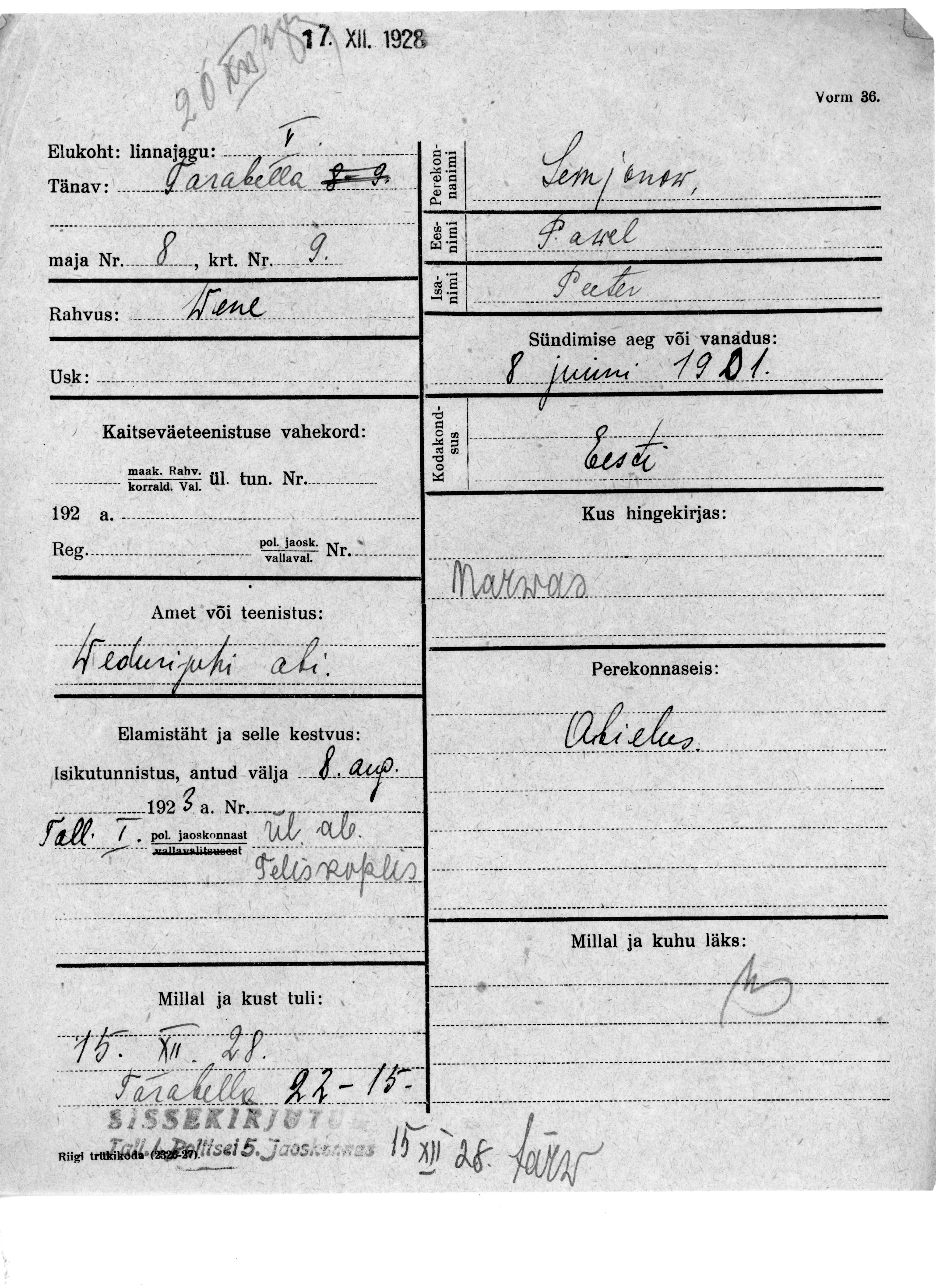 Semjonow, Pawel, Peeter