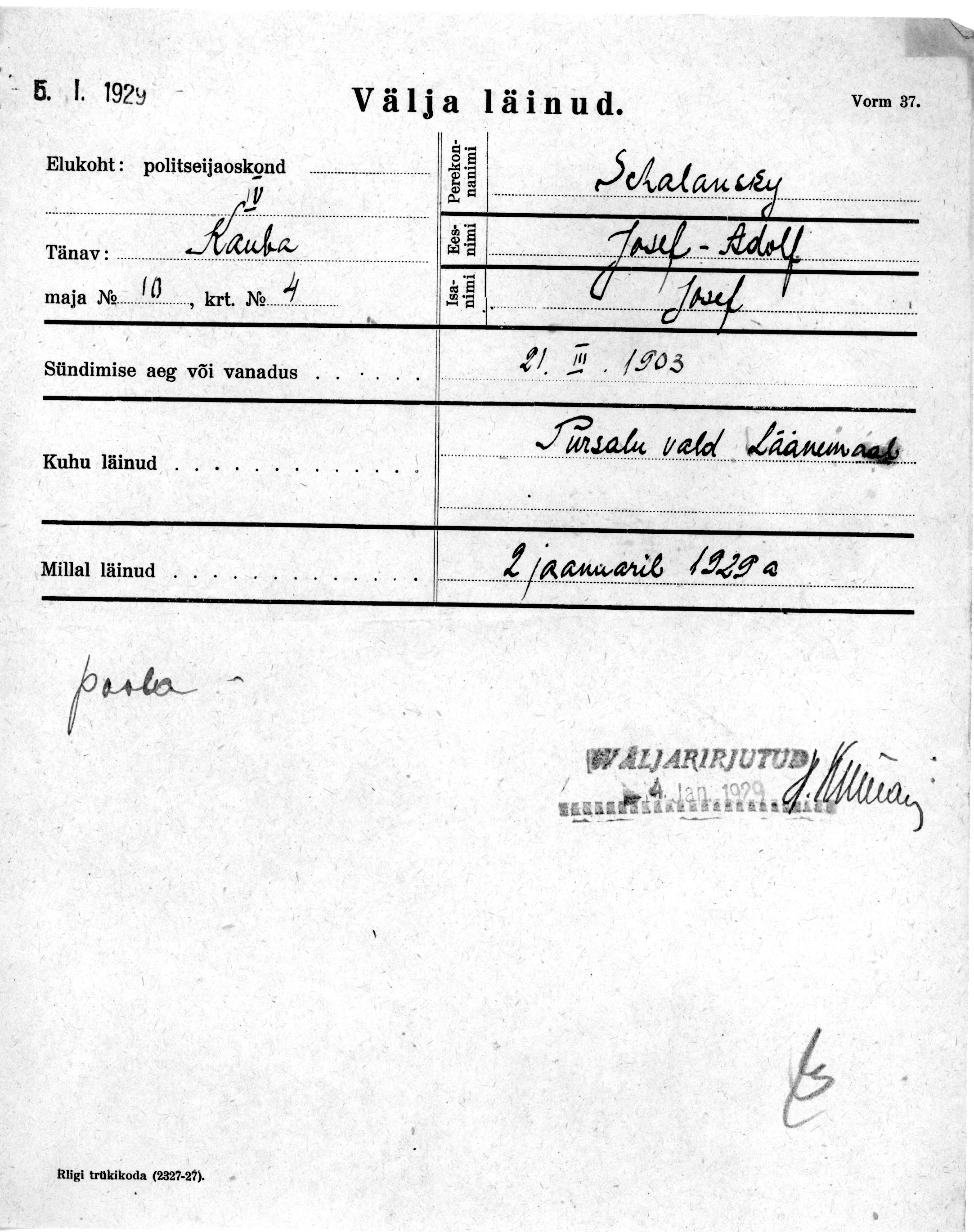 Schalansky, Josef-Adolf, Josef