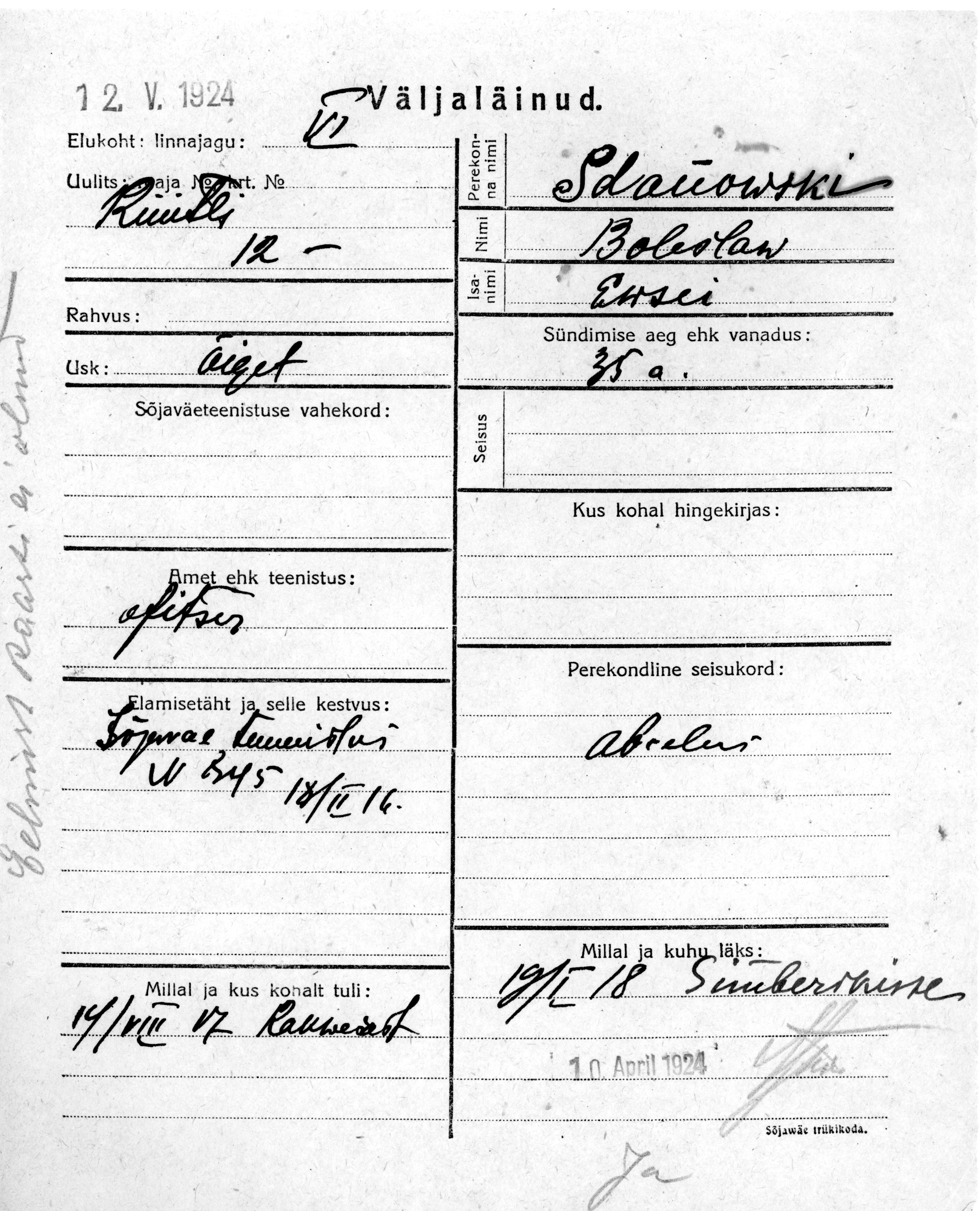 Sdanovski, Boleslav, Ewsei