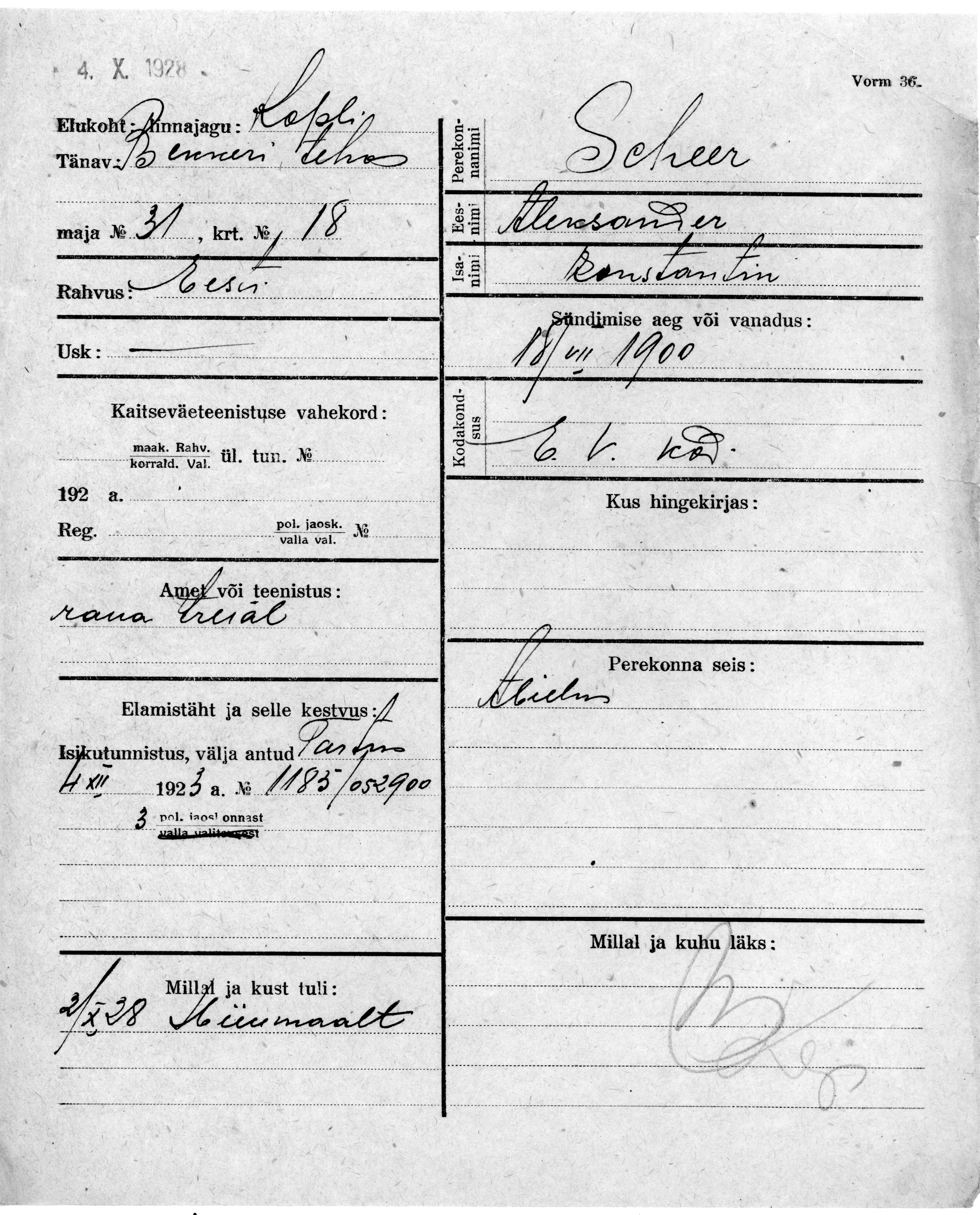 Scheer, Aleksander, Konstantin