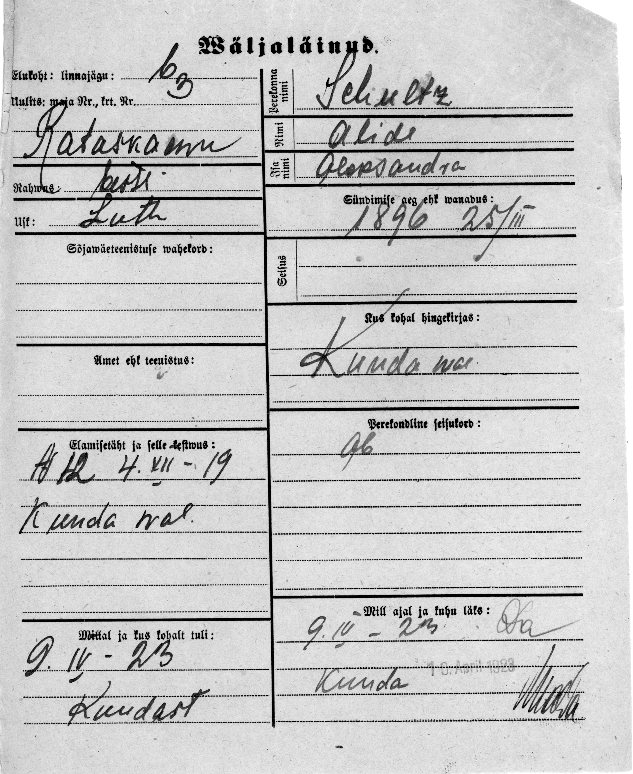 Schultz, Alide, Aleksander