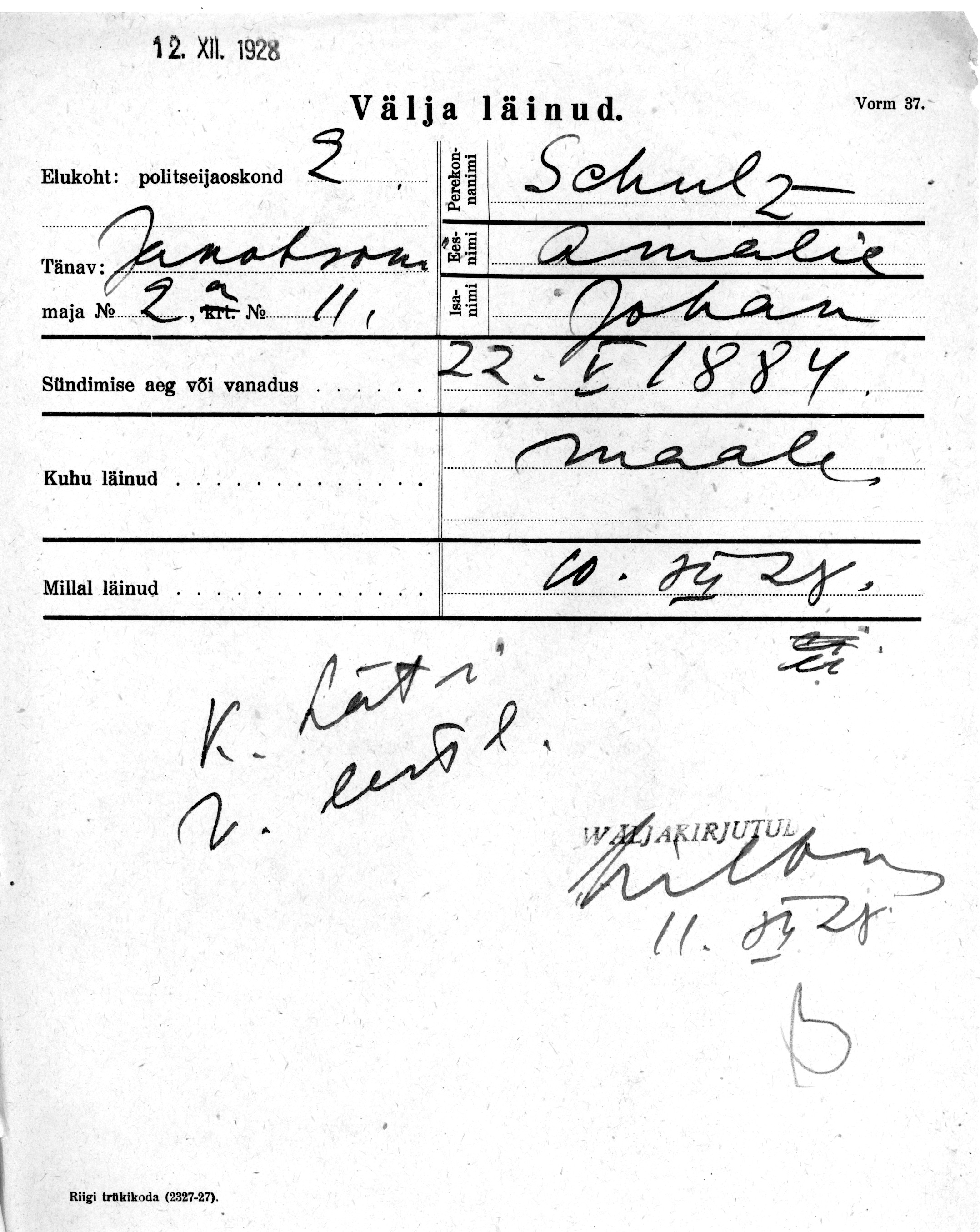 Schultz, Amalie, Johan