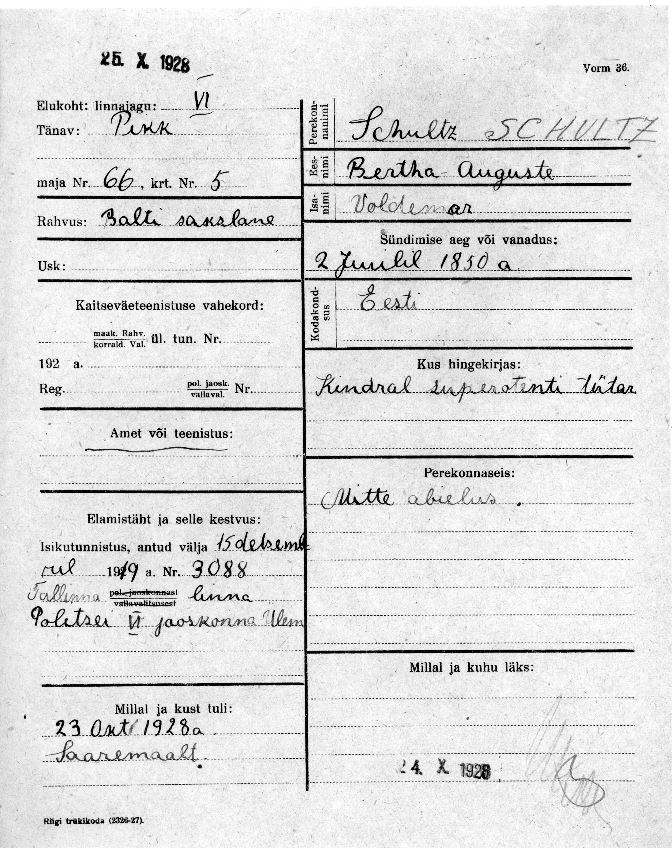 Schultz, Bertha-Auguste, Voldemar