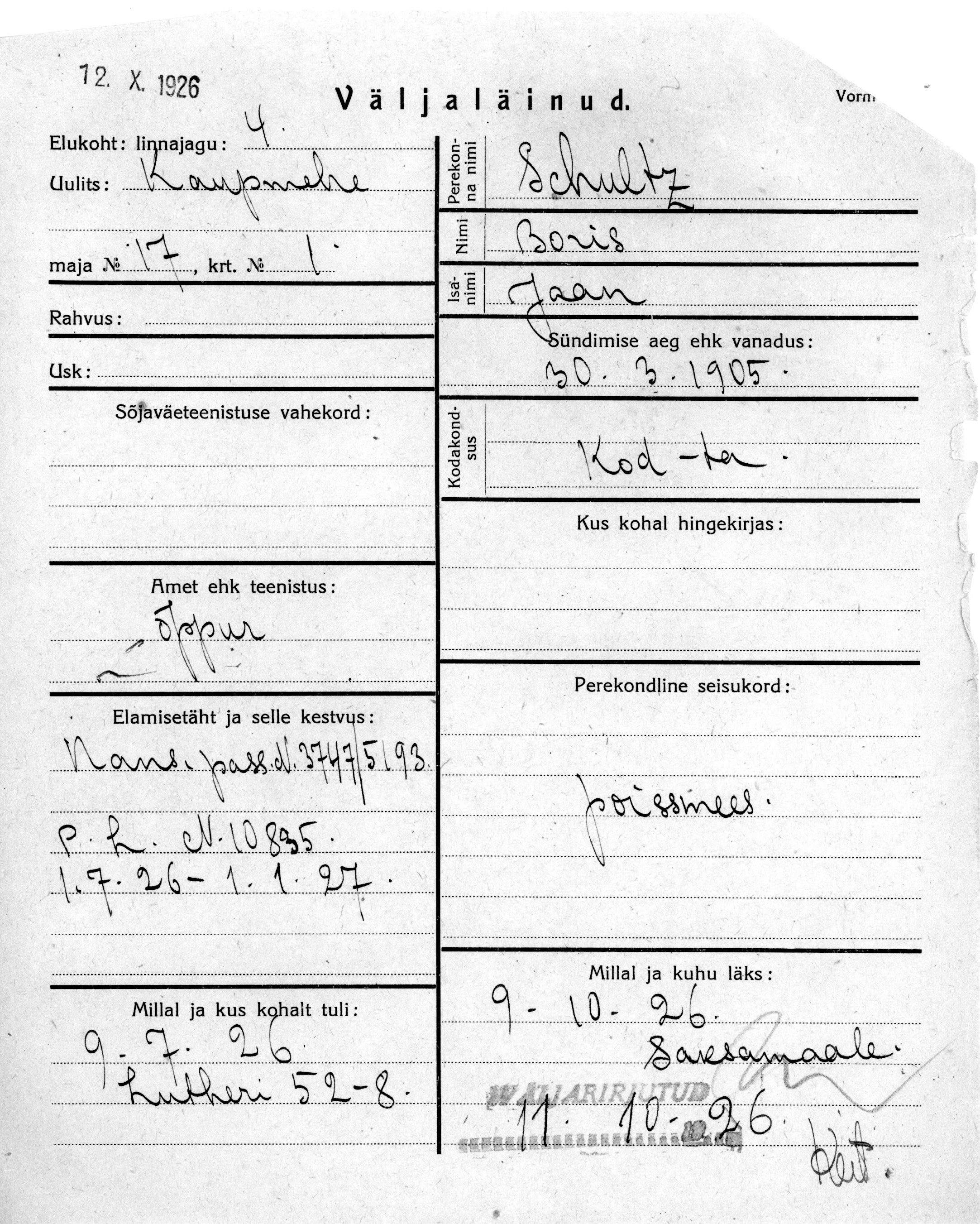 Schultz, Boris, Jaan