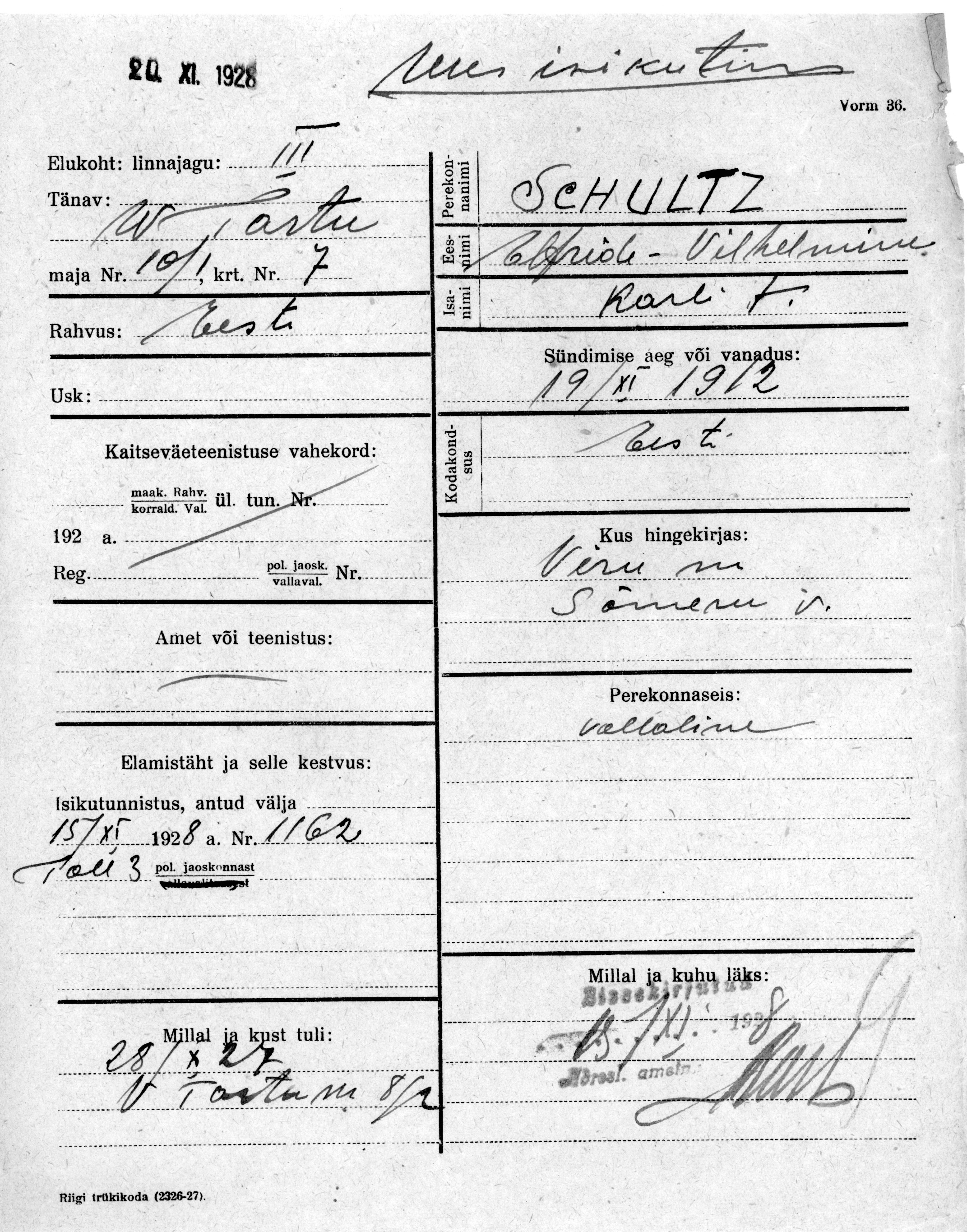 Schultz, Elfriede-Wilhelmine, Karl