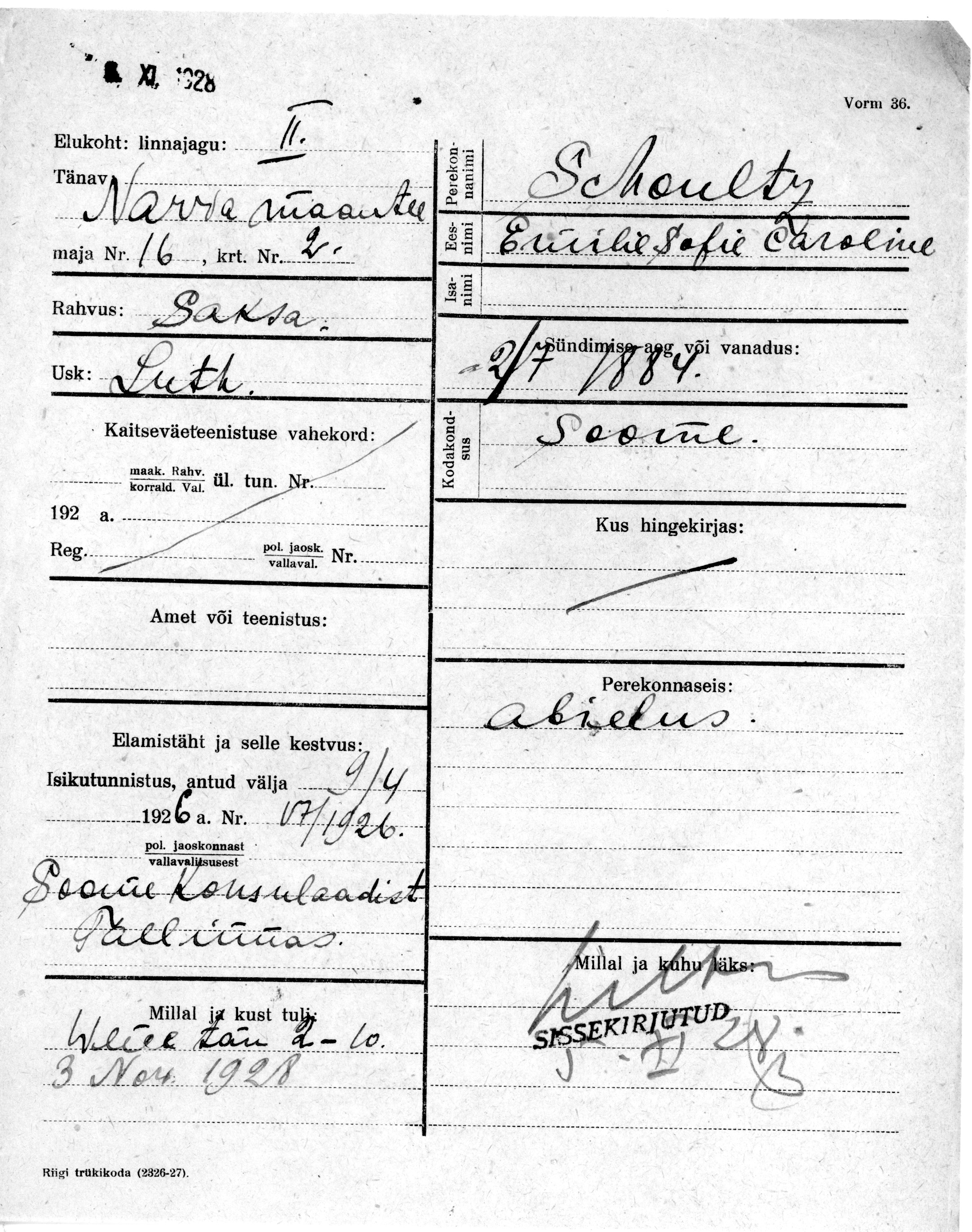 Schultz, Emilie sofie caroline