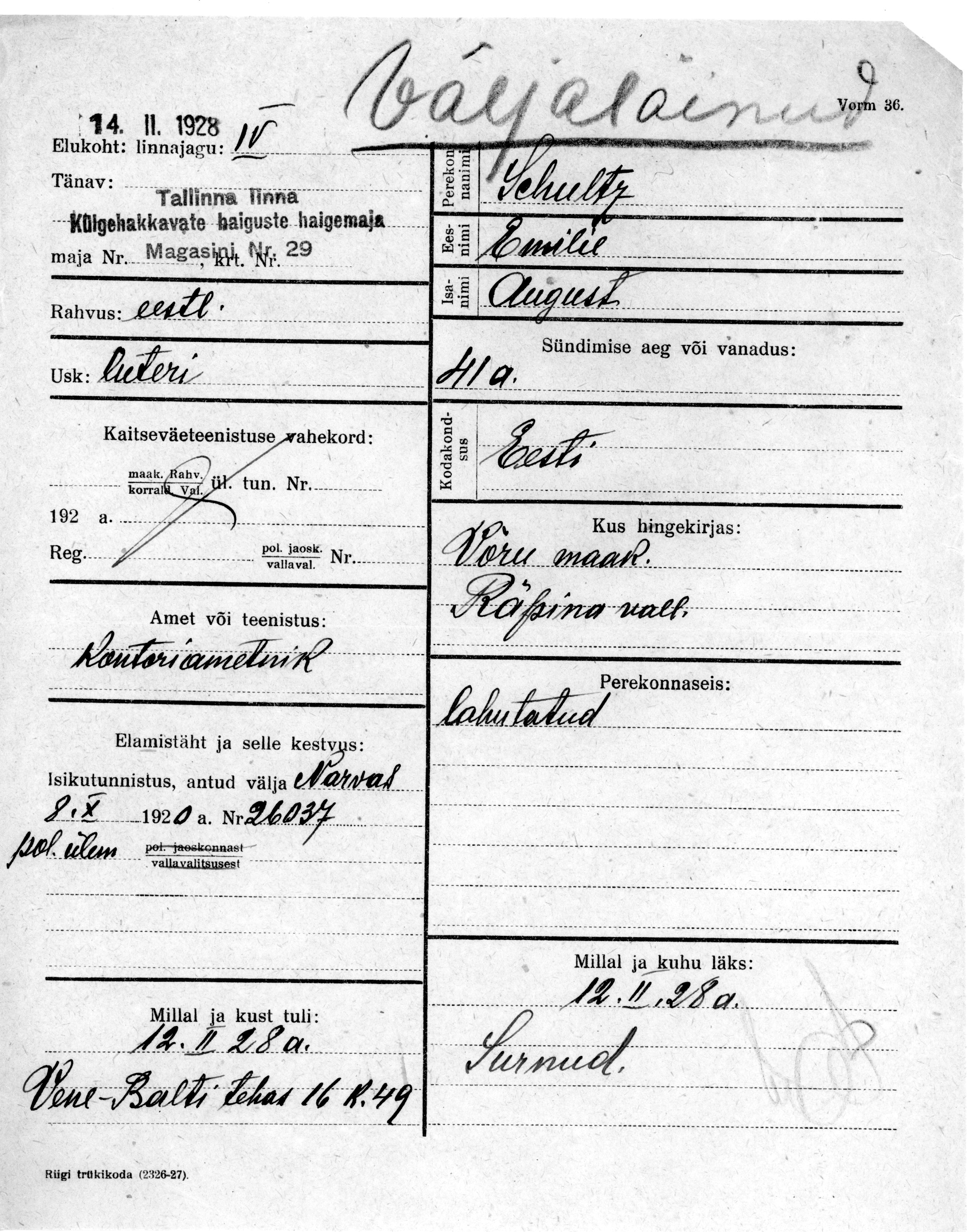 Schultz, Emilie, August