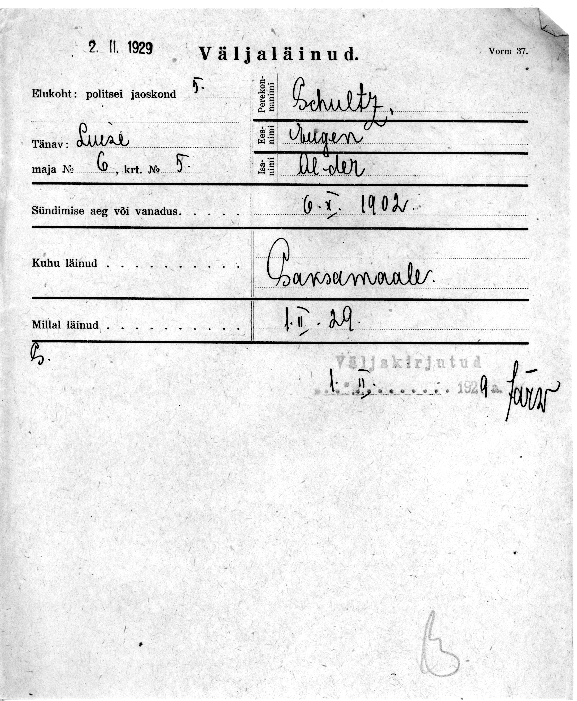 Schultz, Eugen, Aleksander