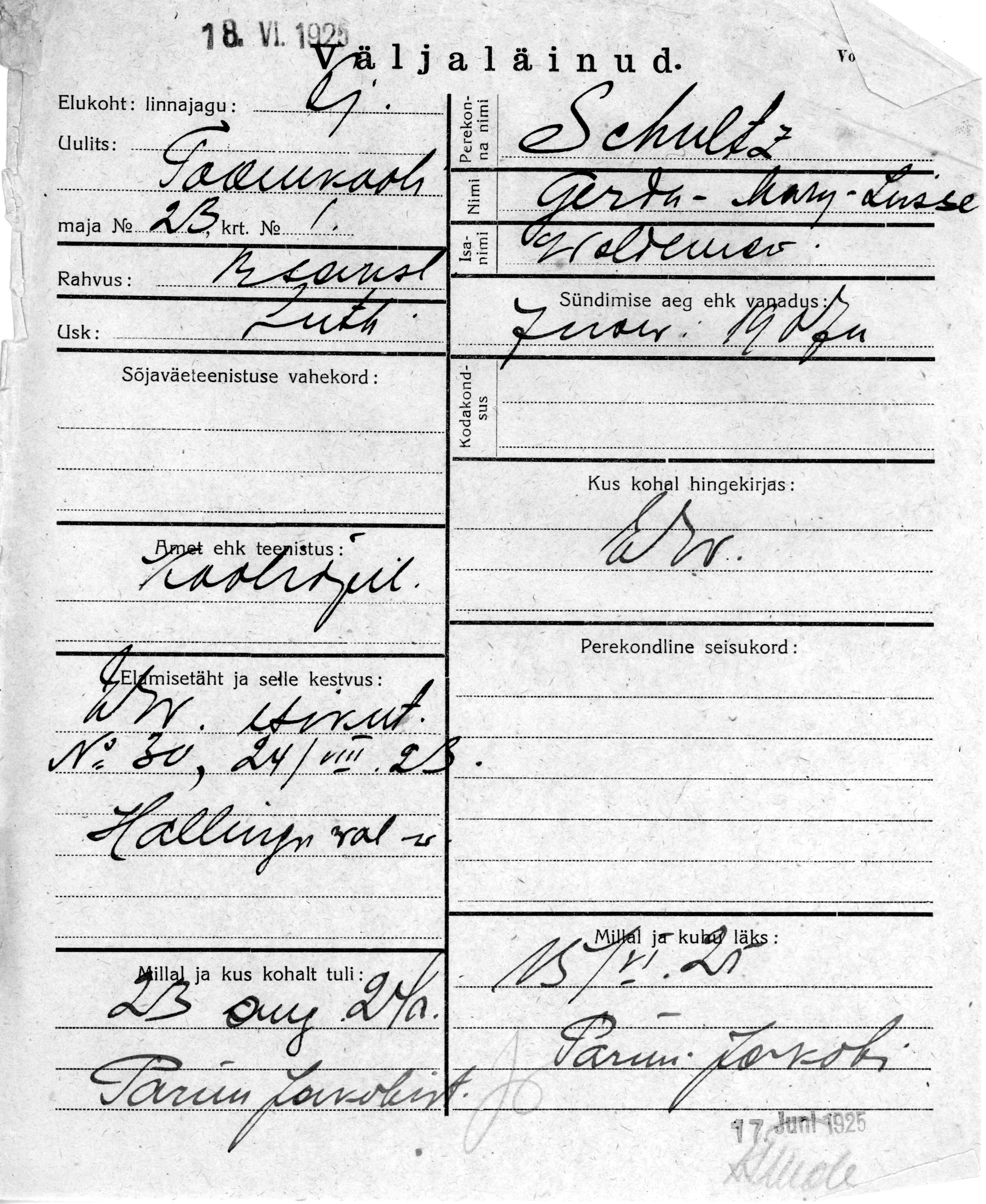 Schultz, Gerda-Mary-Luise, Woldemar