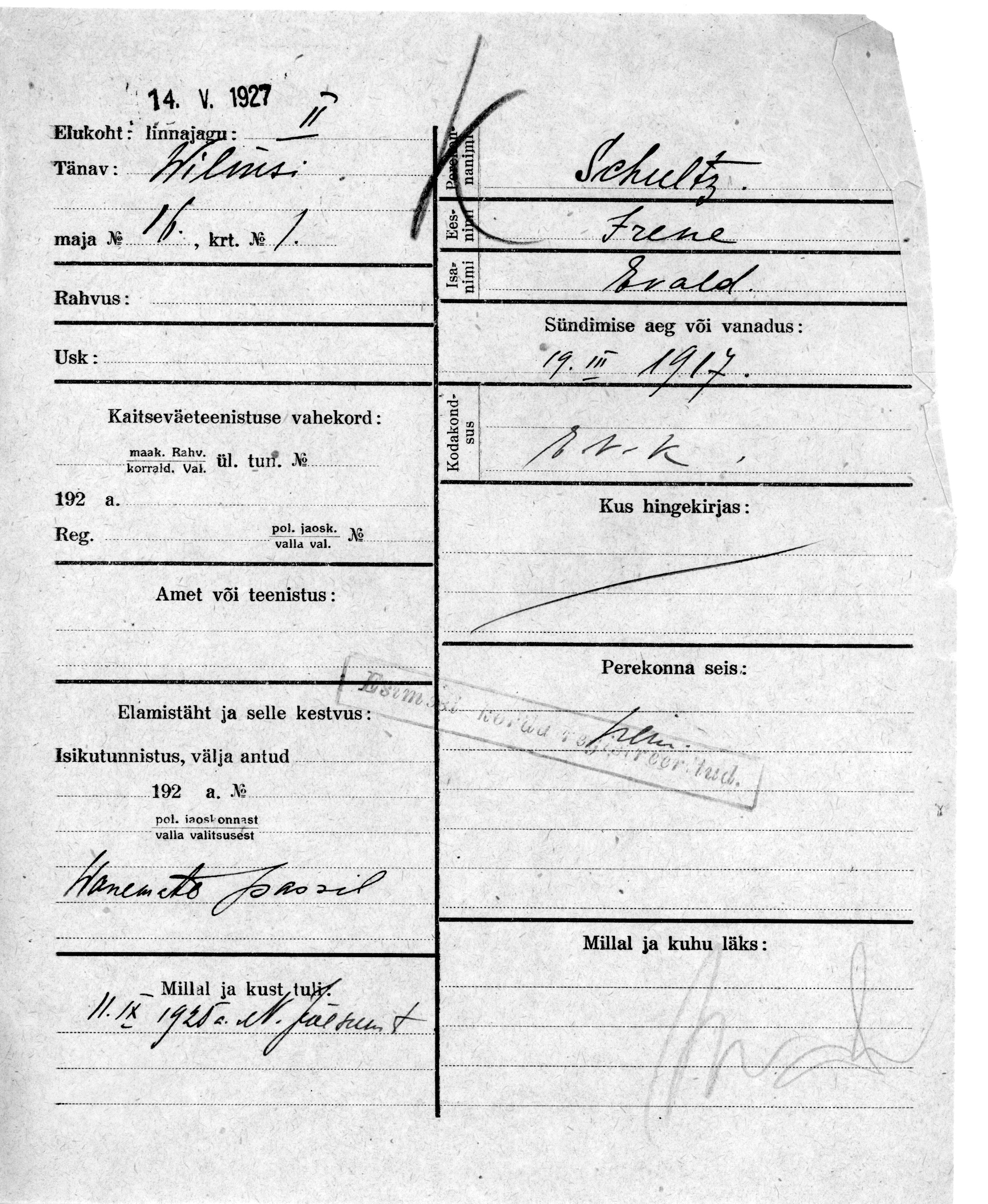 Schultz, Irene, Evald