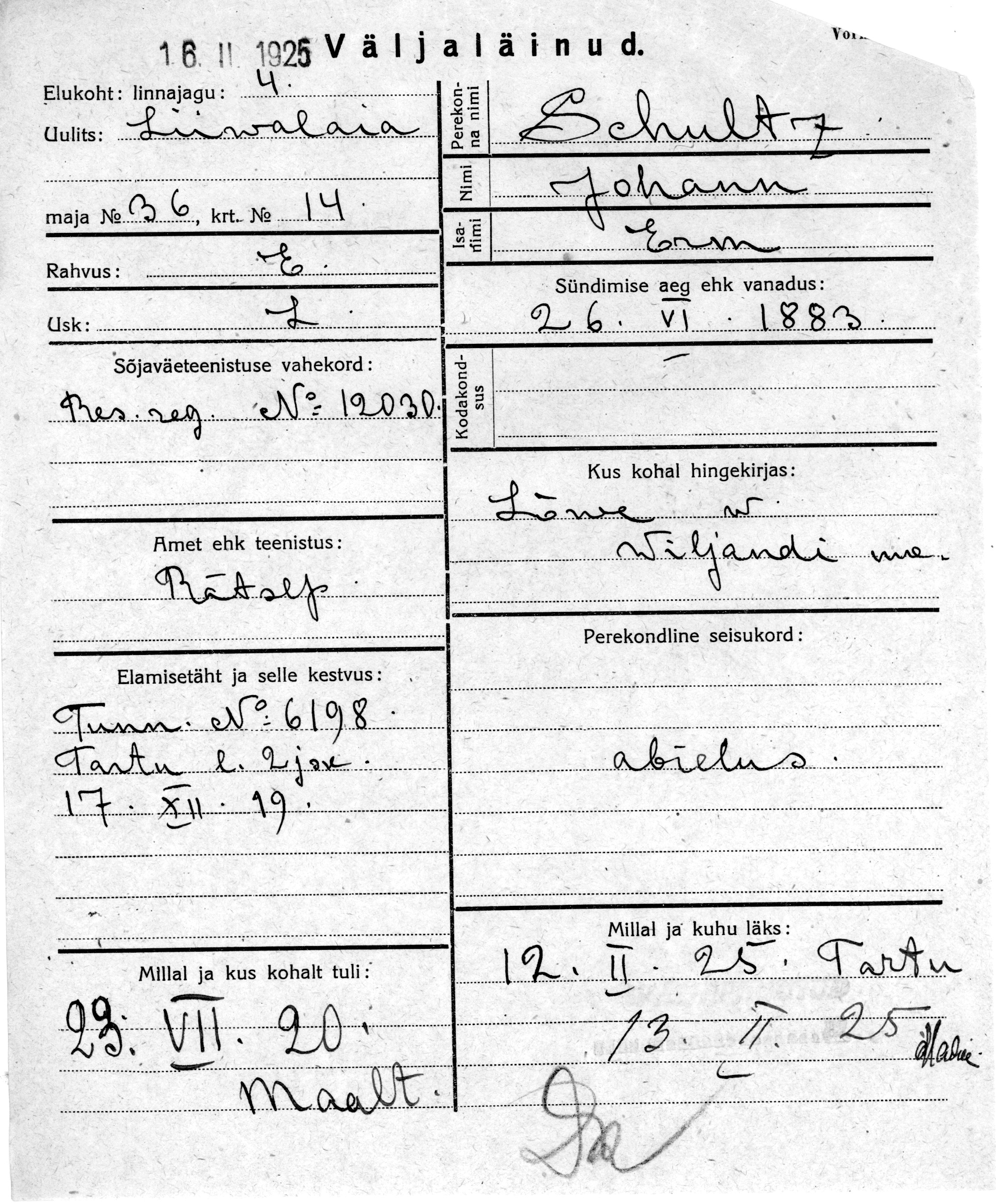 Schultz, Johann, Erm