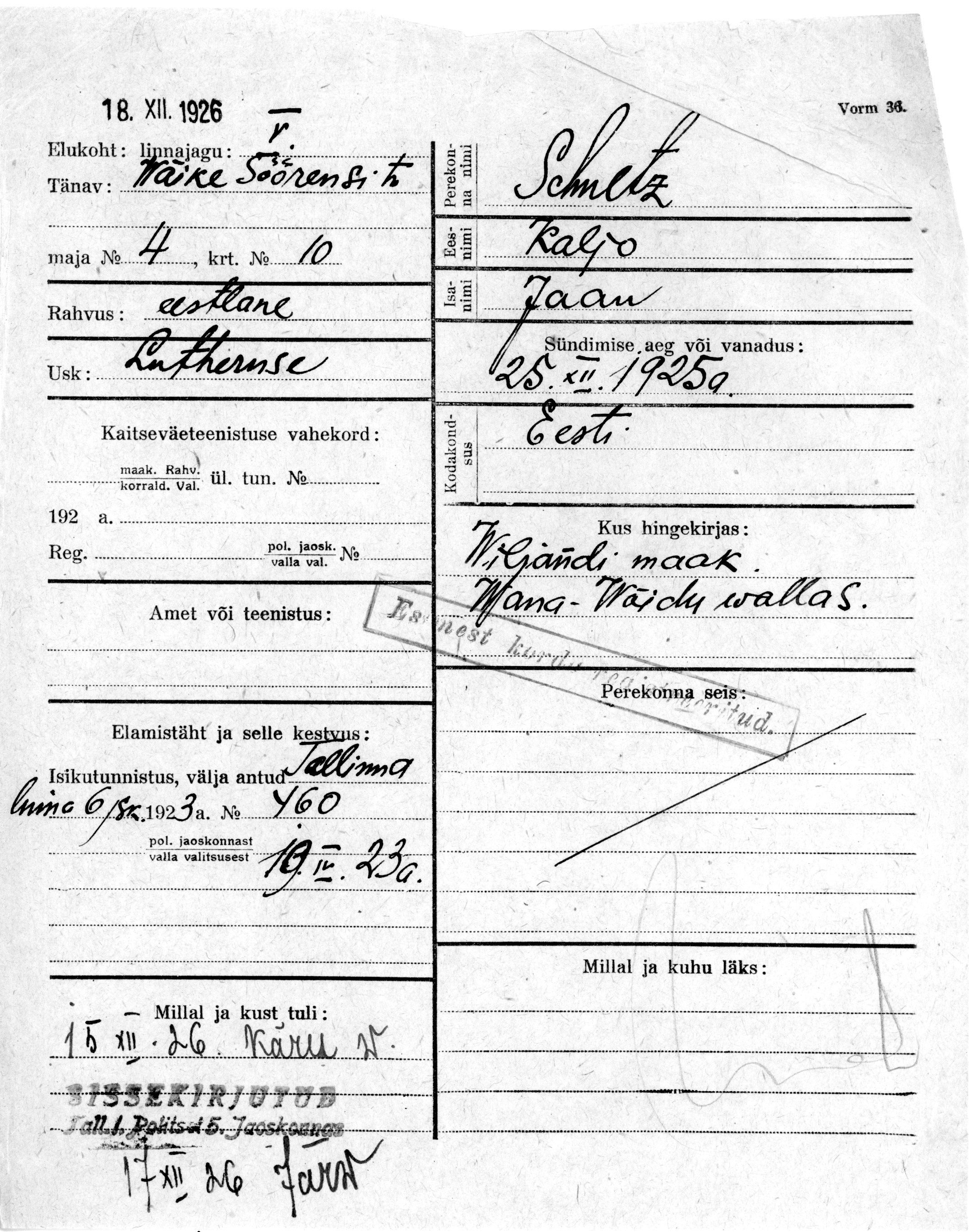 Schultz, Kaljo, Jaan