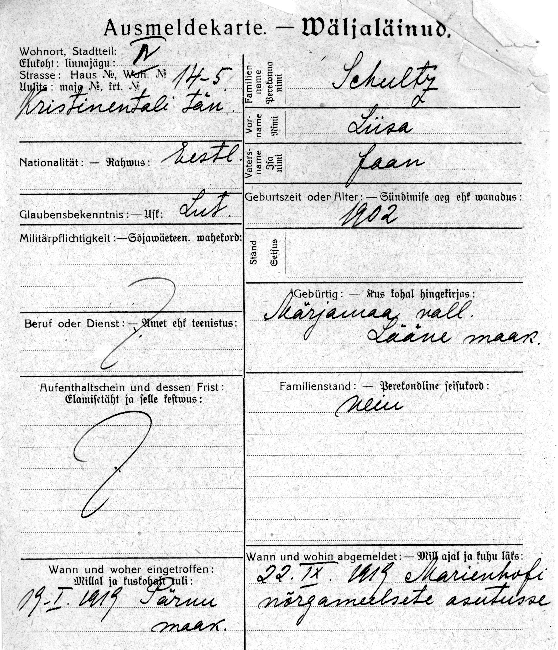 Schultz, Liisa, Jaan