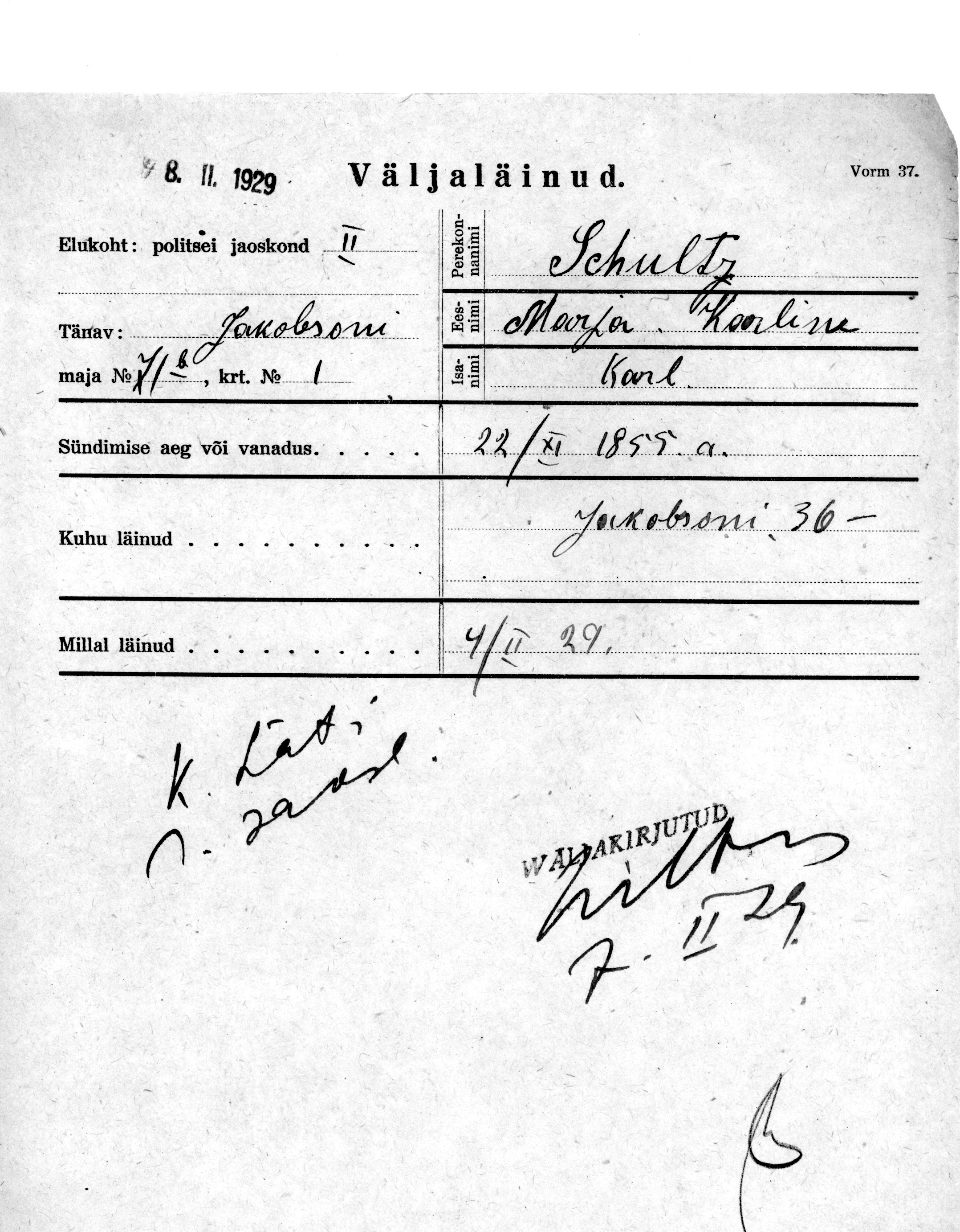 Schultz, Marja karoline, Karl