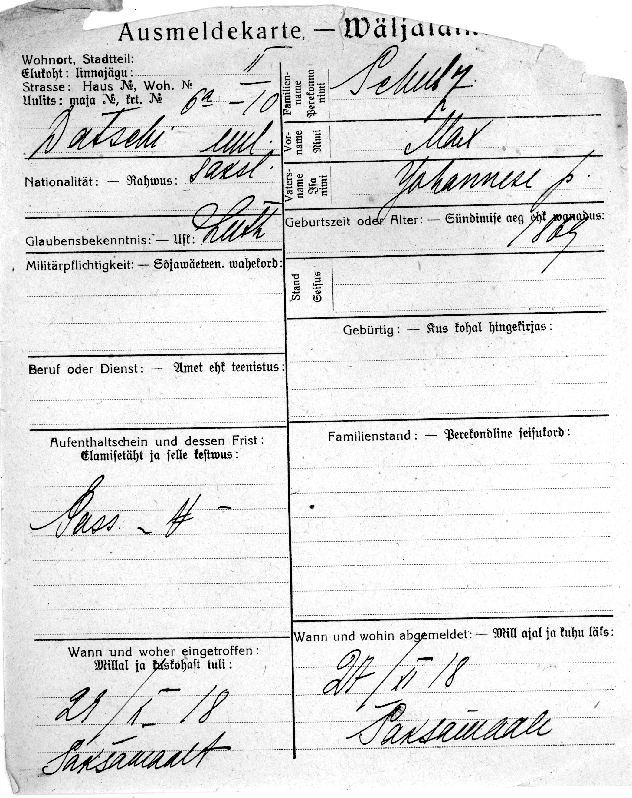 Schultz, Max, Johannes