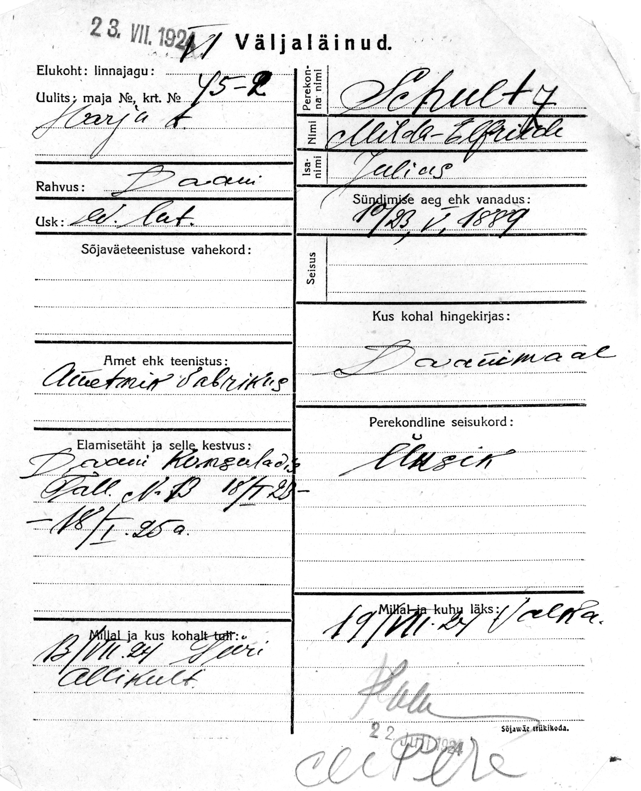 Schultz, Milda-Elfriede, Julius