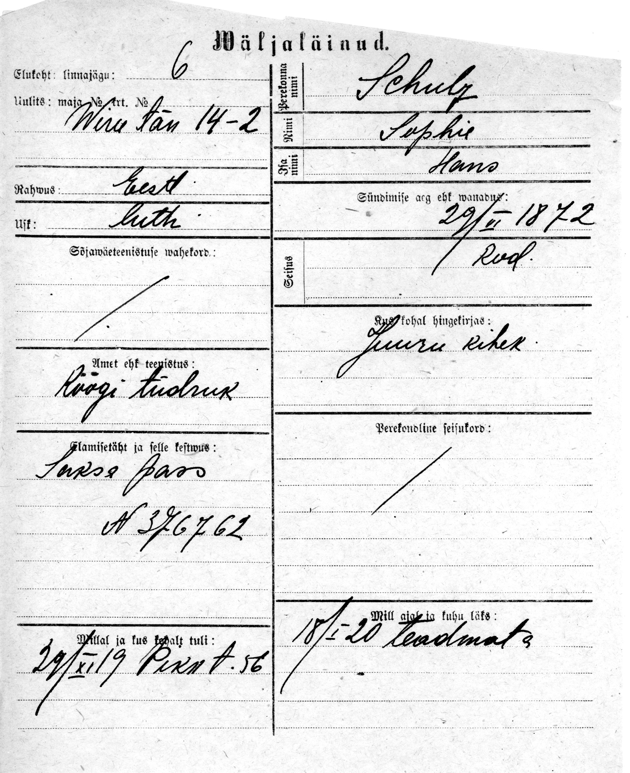 Schultz, Sophie, Hans