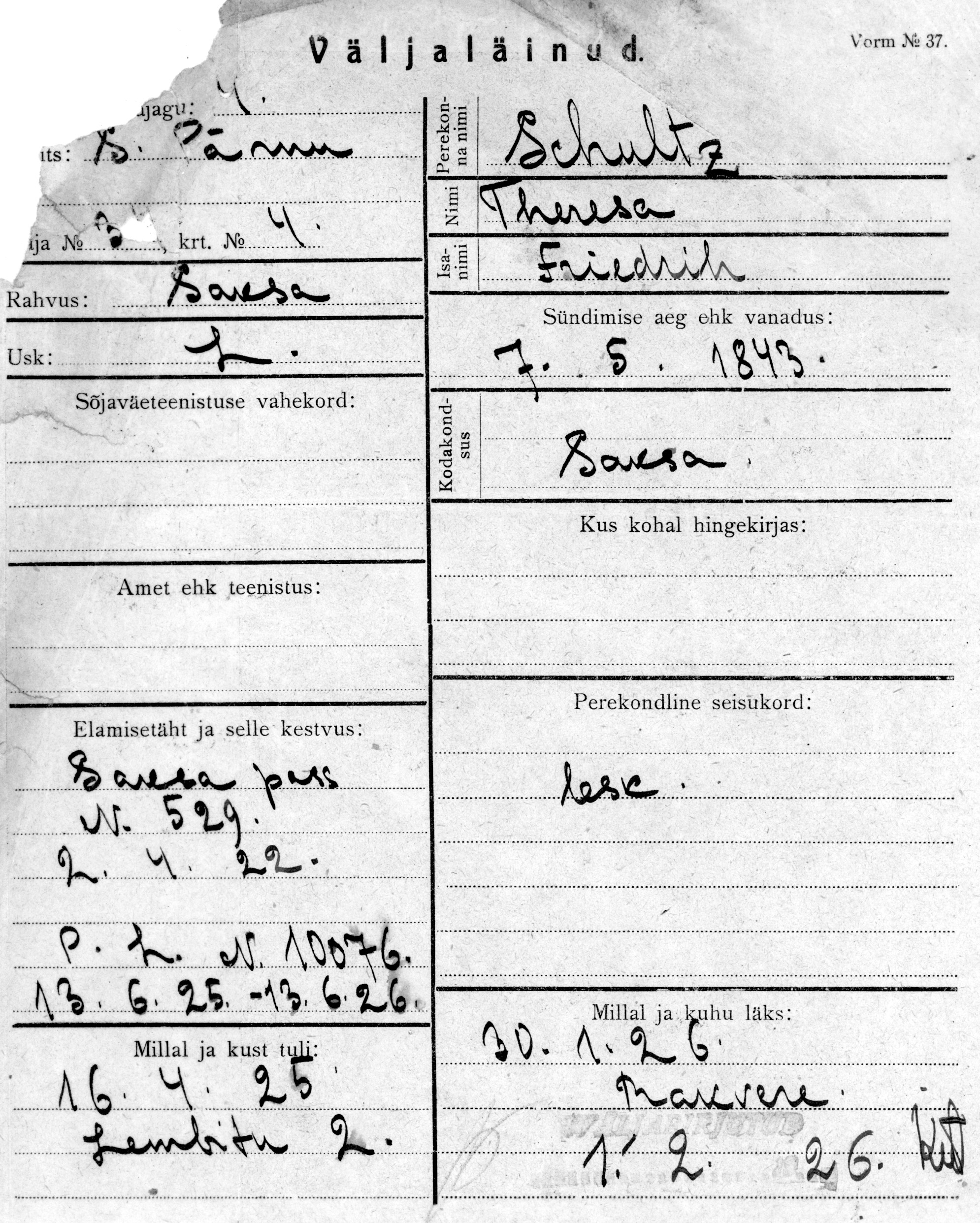 Schultz, Therese, Friedrich